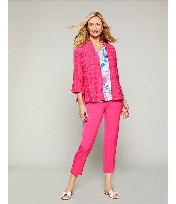 Allison Daley 3/4 Sleeve Open-Front Eyelet Knit Cardigan Product Image