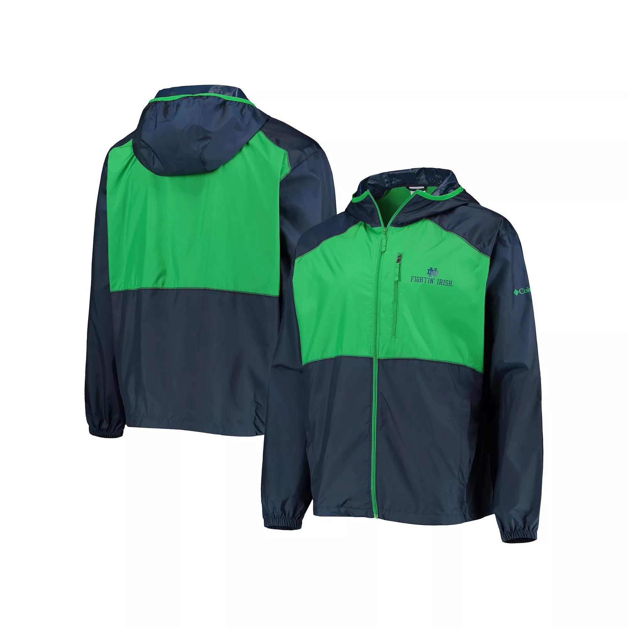 Mens Columbia /Green Notre Dame Fighting Irish Flash Forward Hoodie Full-Zip Lightweight Windbreaker Blue Product Image