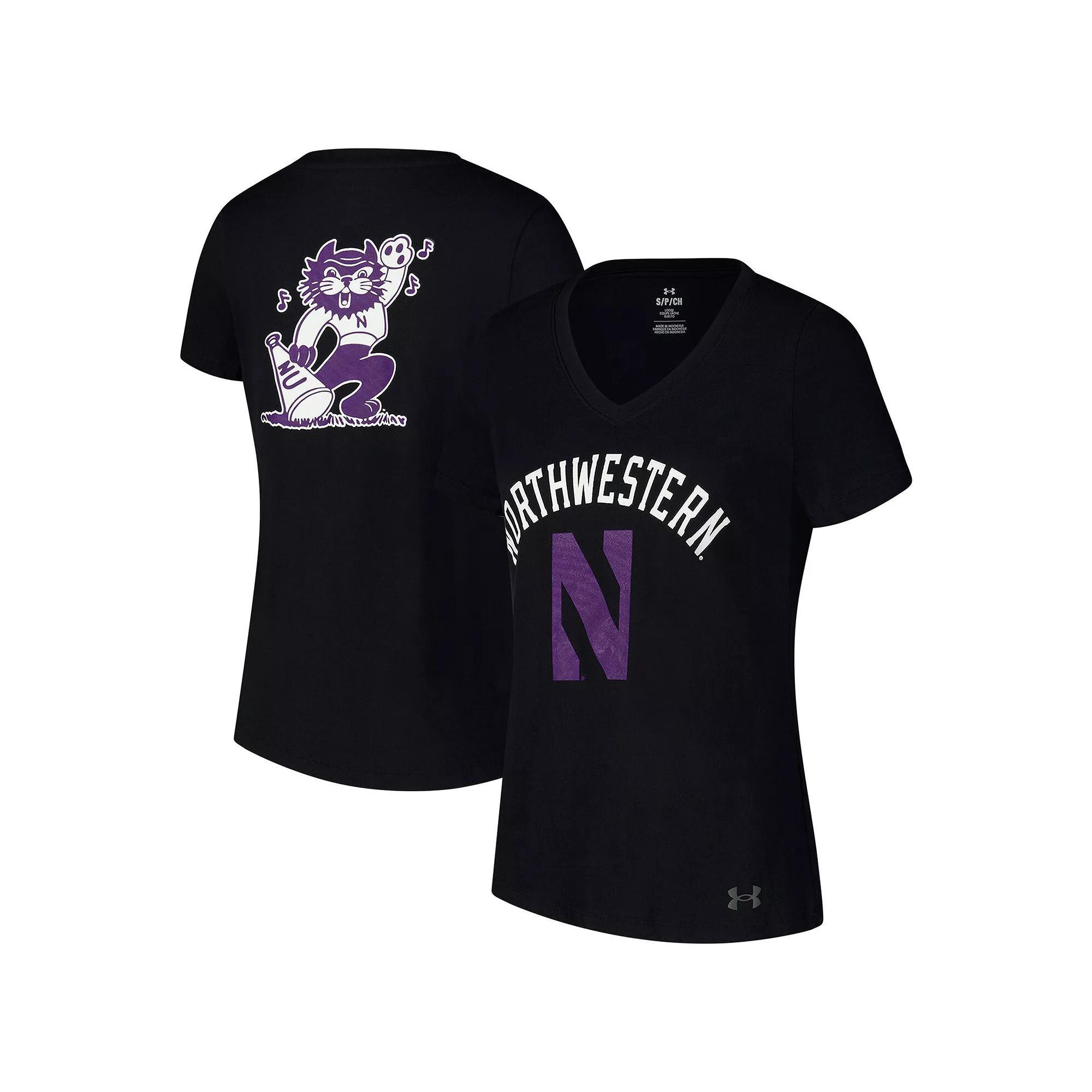 Women's Under Armour Black Northwestern Wildcats Logo V-Neck T-Shirt, Size: XL Product Image
