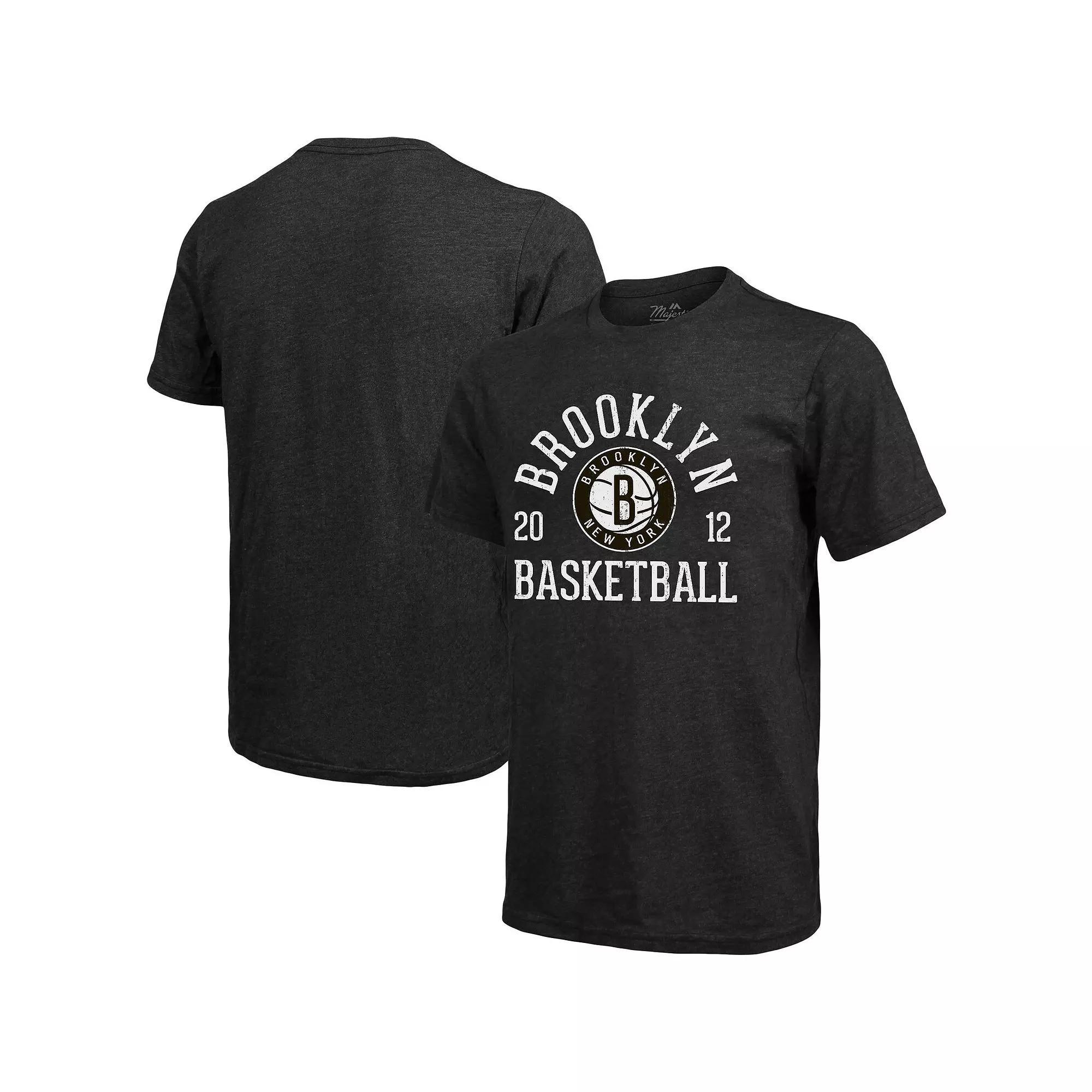 Men's Majestic Threads Heathered Black Brooklyn Nets Ball Hog Tri-Blend T-Shirt, Size: Large, Charco Product Image