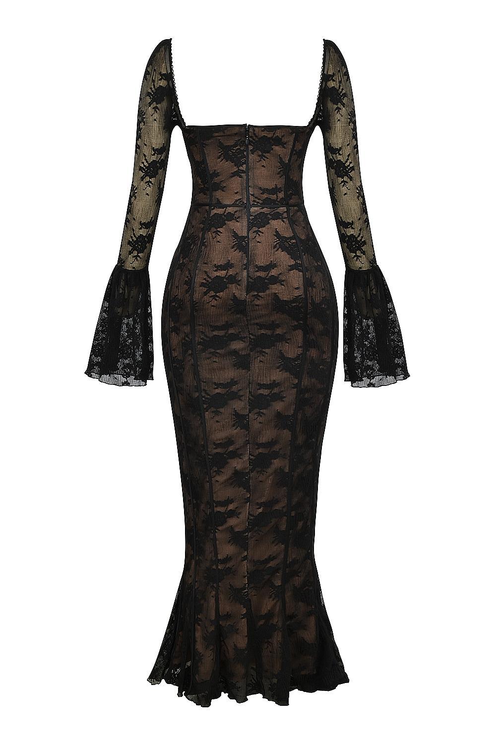 Delilah Black Long Sleeve Lace Maxi Dress Product Image