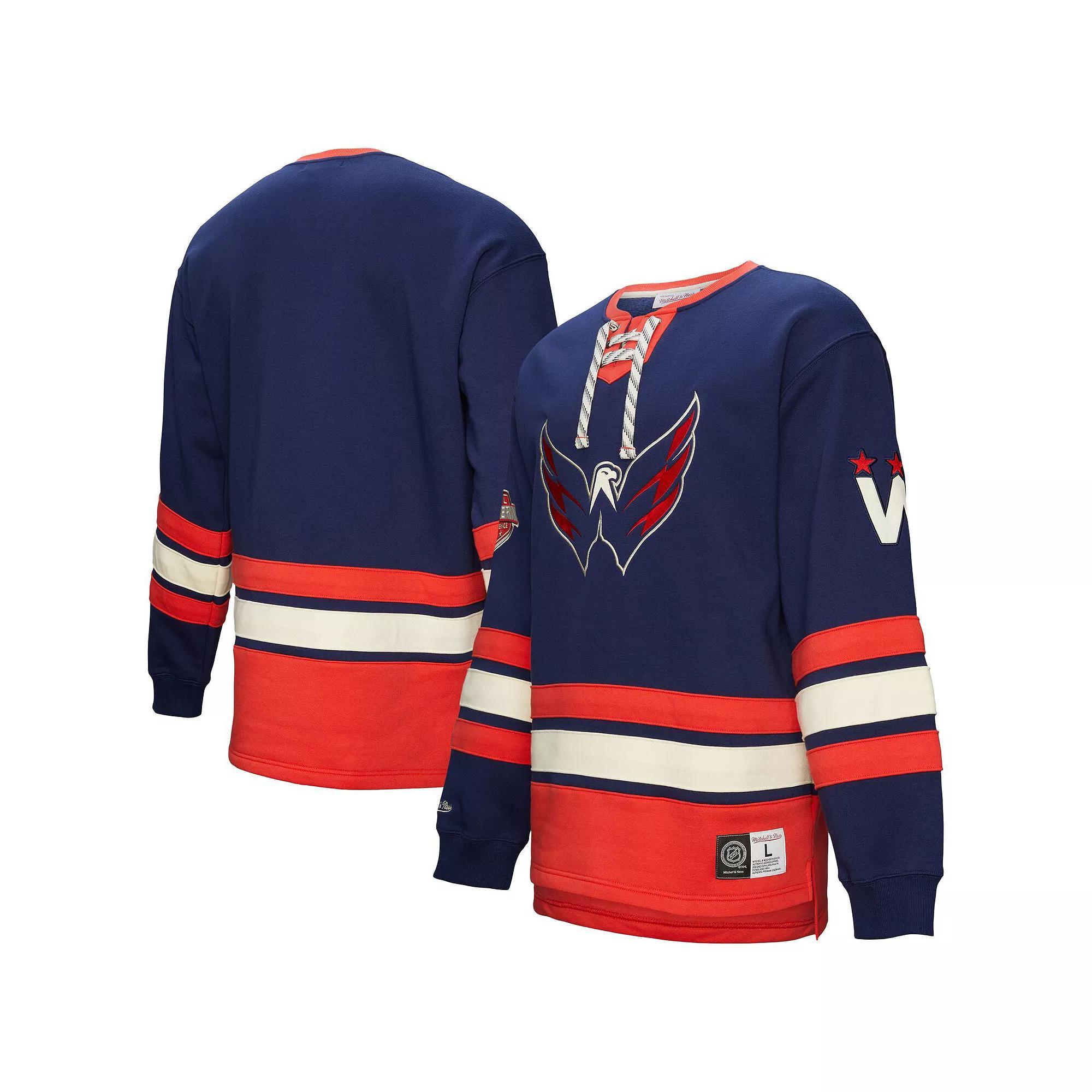 Men's Navy Washington Capitals Heritage Lace-Up Pullover Sweatshirt, Size: XL, Blue Product Image