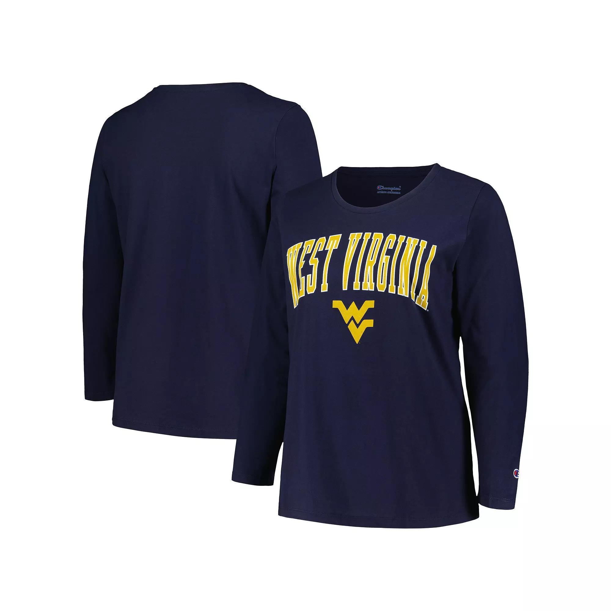 Women's Profile Navy West Virginia Mountaineers Plus Size Arch Over Logo Scoop Neck Long Sleeve T-Shirt, Size: 3XL, Blue Product Image