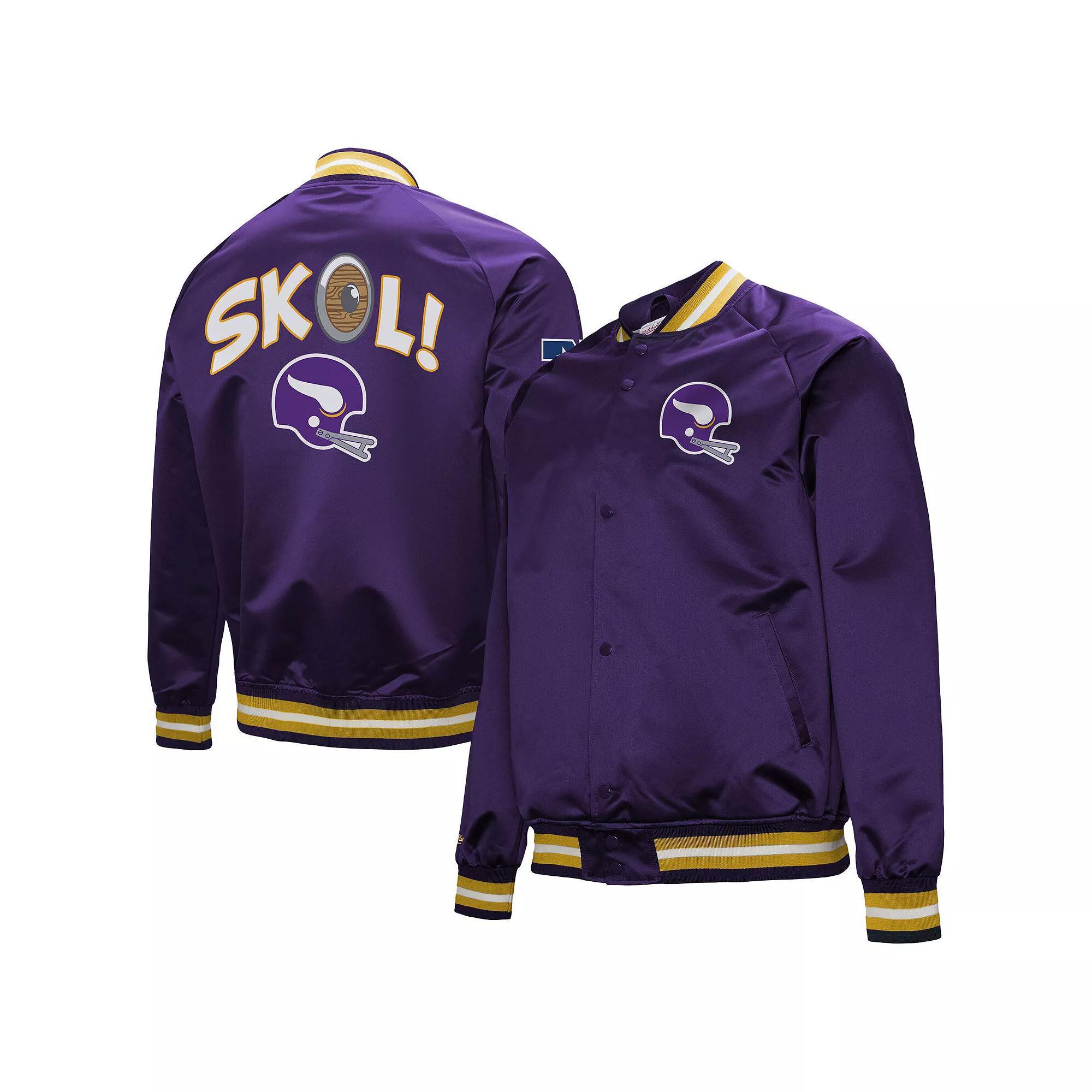 Men's Mitchell & Ness Purple Minnesota Vikings Vintage Double Down Satin Raglan Full-Snap Jacket, Size: 4XL Product Image