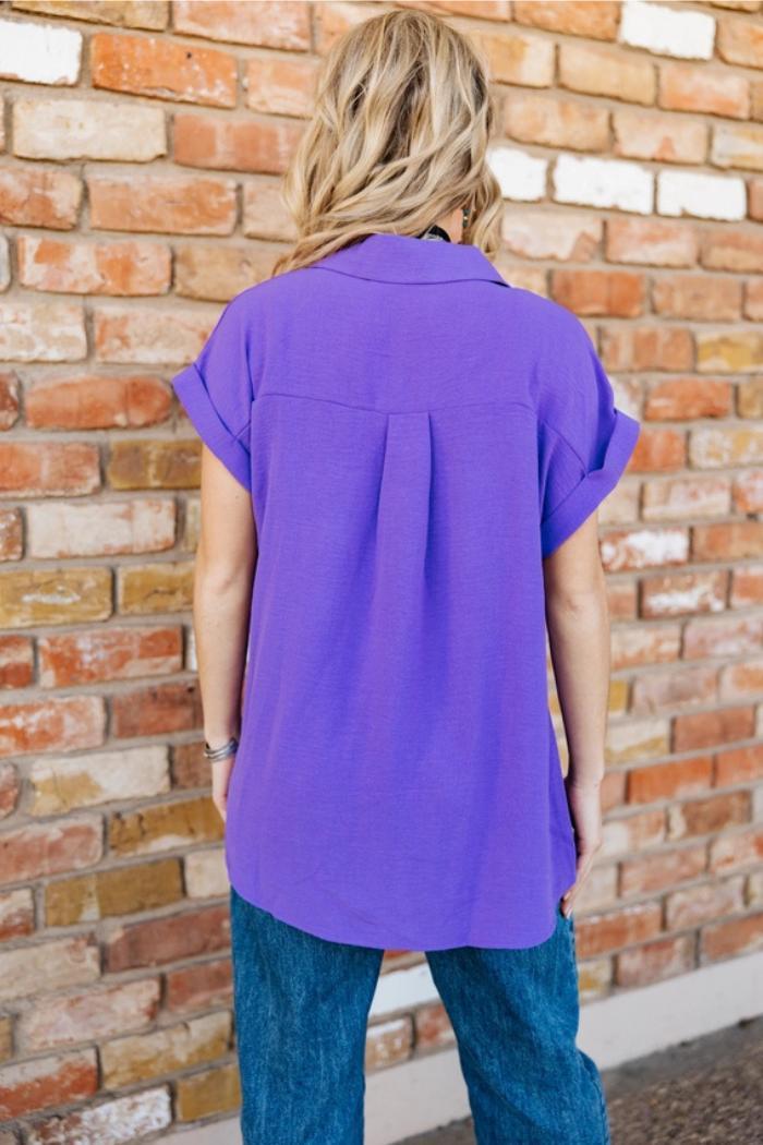 Pleated Button Woven Top Product Image