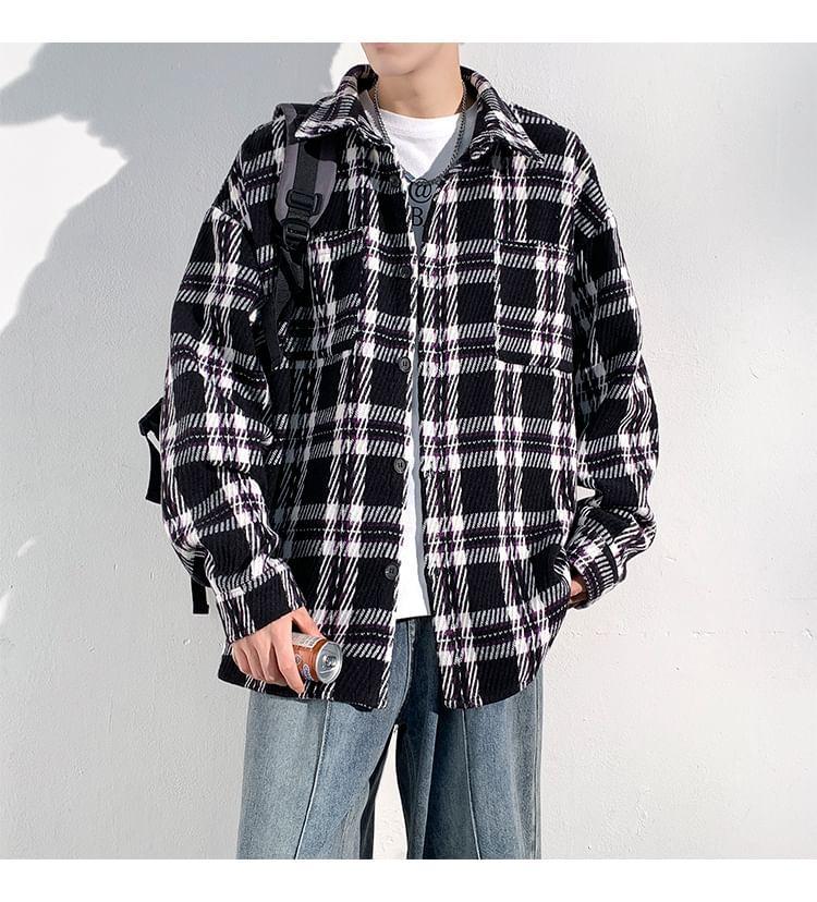 Collared Plaid Button Shacket Product Image
