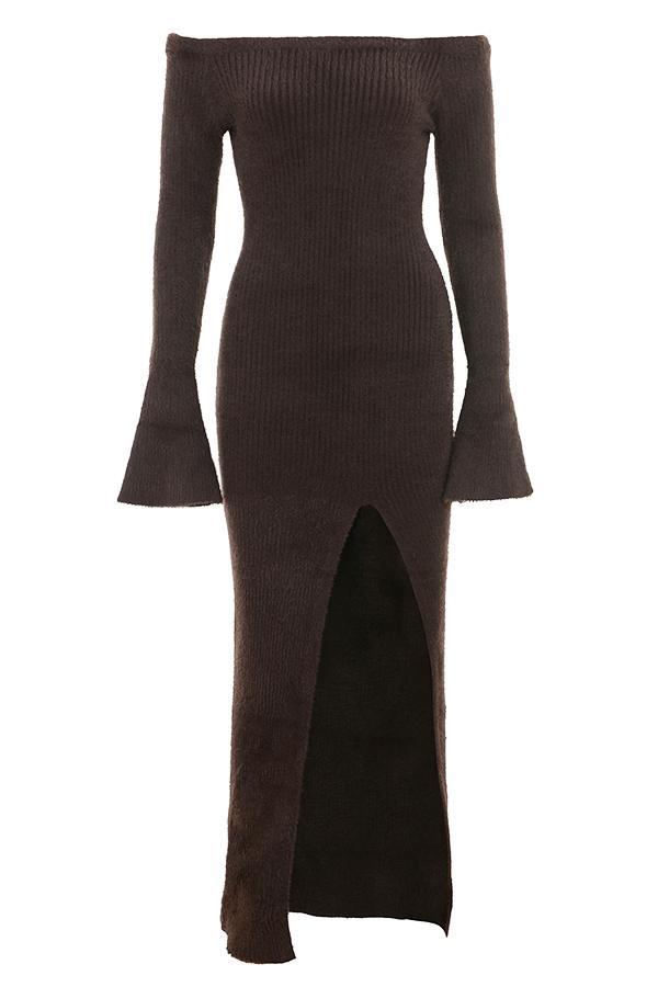 Lucena  espresso knit off shoulder dress Product Image