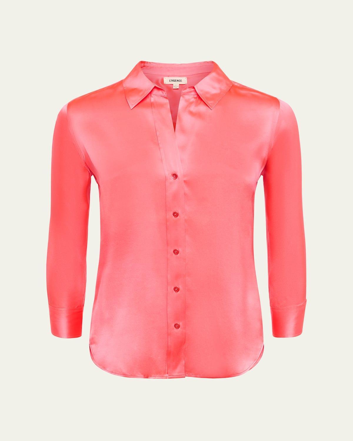 Dani Silk Satin 3/4-Sleeve Button-Down Blouse Product Image