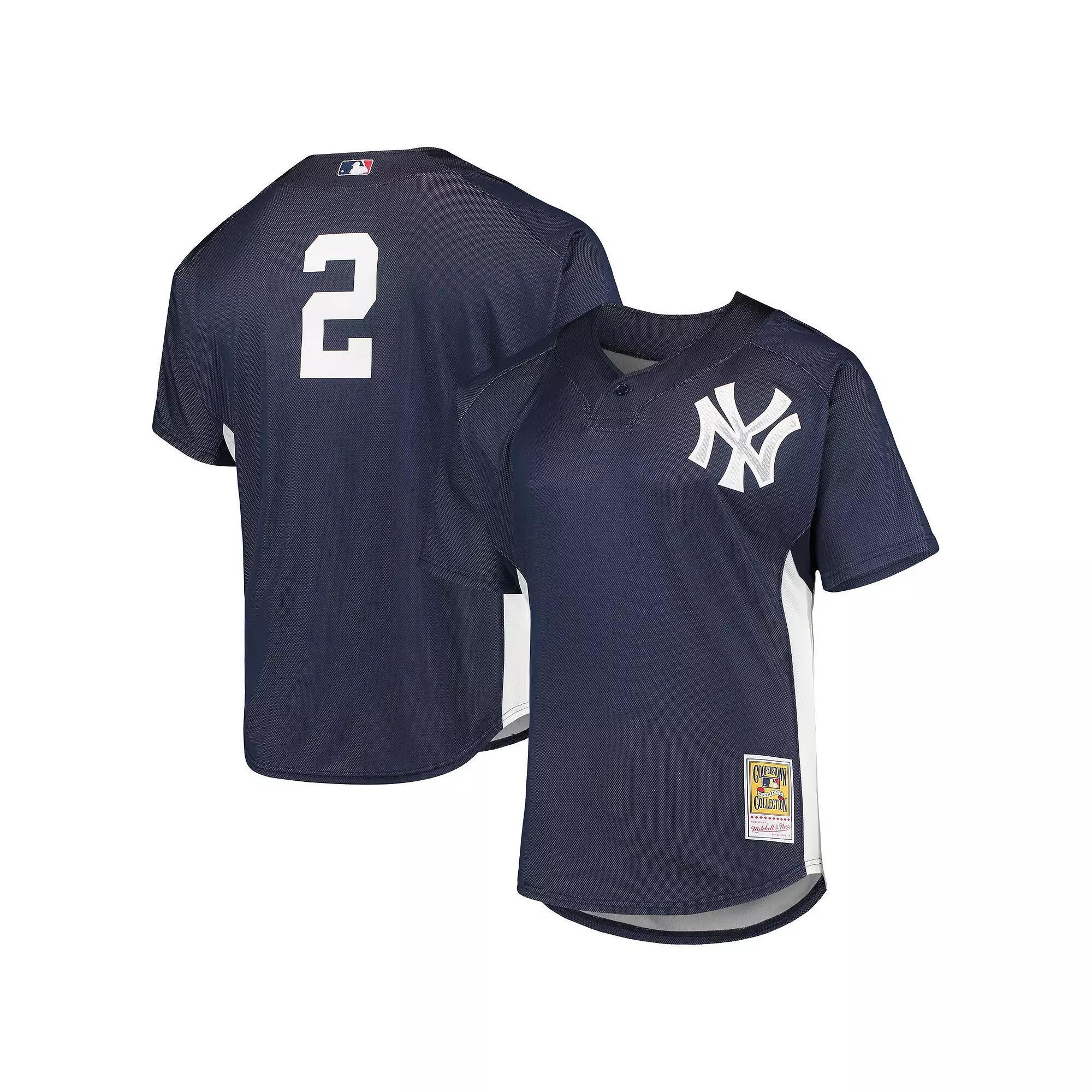 Men's Mitchell & Ness Derek Jeter Navy New York Yankees Cooperstown Collection Mesh Batting Practice Button-Up Jersey, Size: Large, Blue Product Image