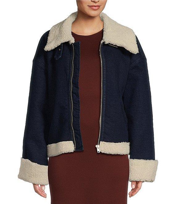 GB Sherpa Contrast Denim Sherpa Moto Jacket Product Image