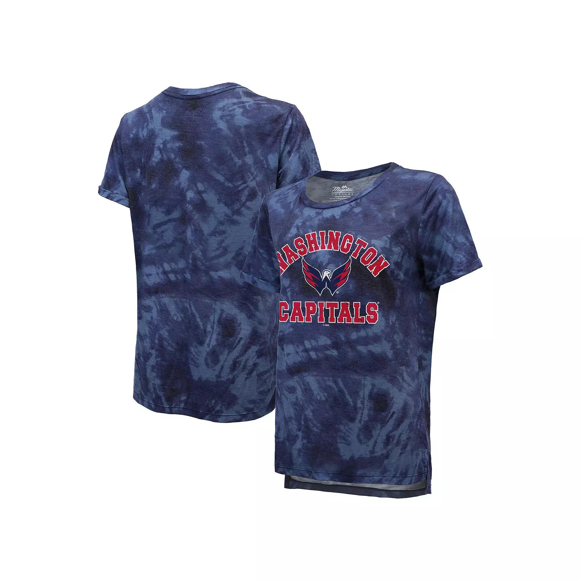 Women's Majestic Threads Navy Washington Capitals Boyfriend Tie-Dye Tri-Blend T-Shirt, Size: Small, Blue Product Image