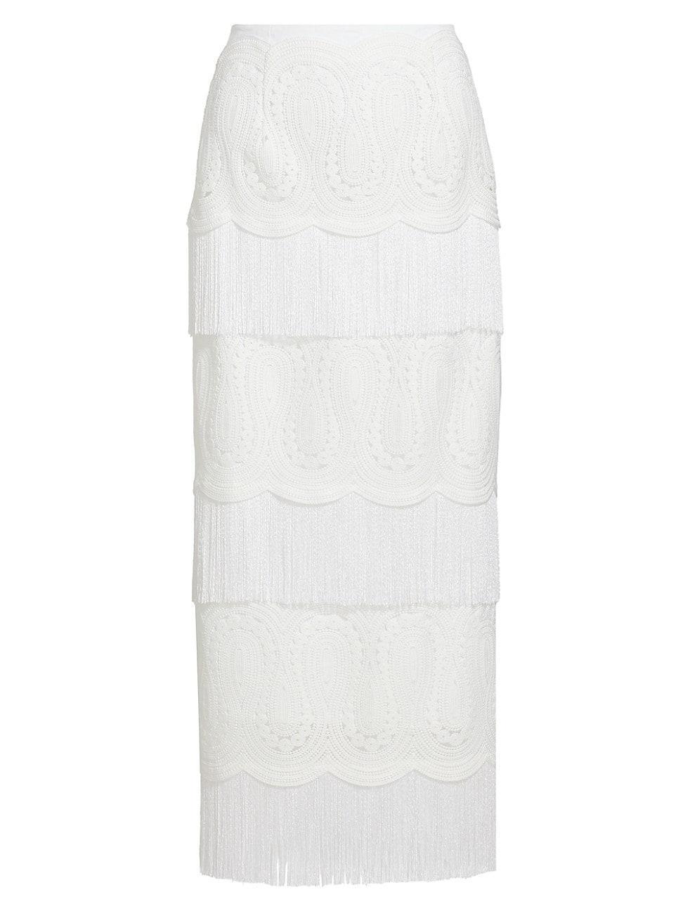 Womens Lace Fringe-Trim Pencil Skirt Product Image