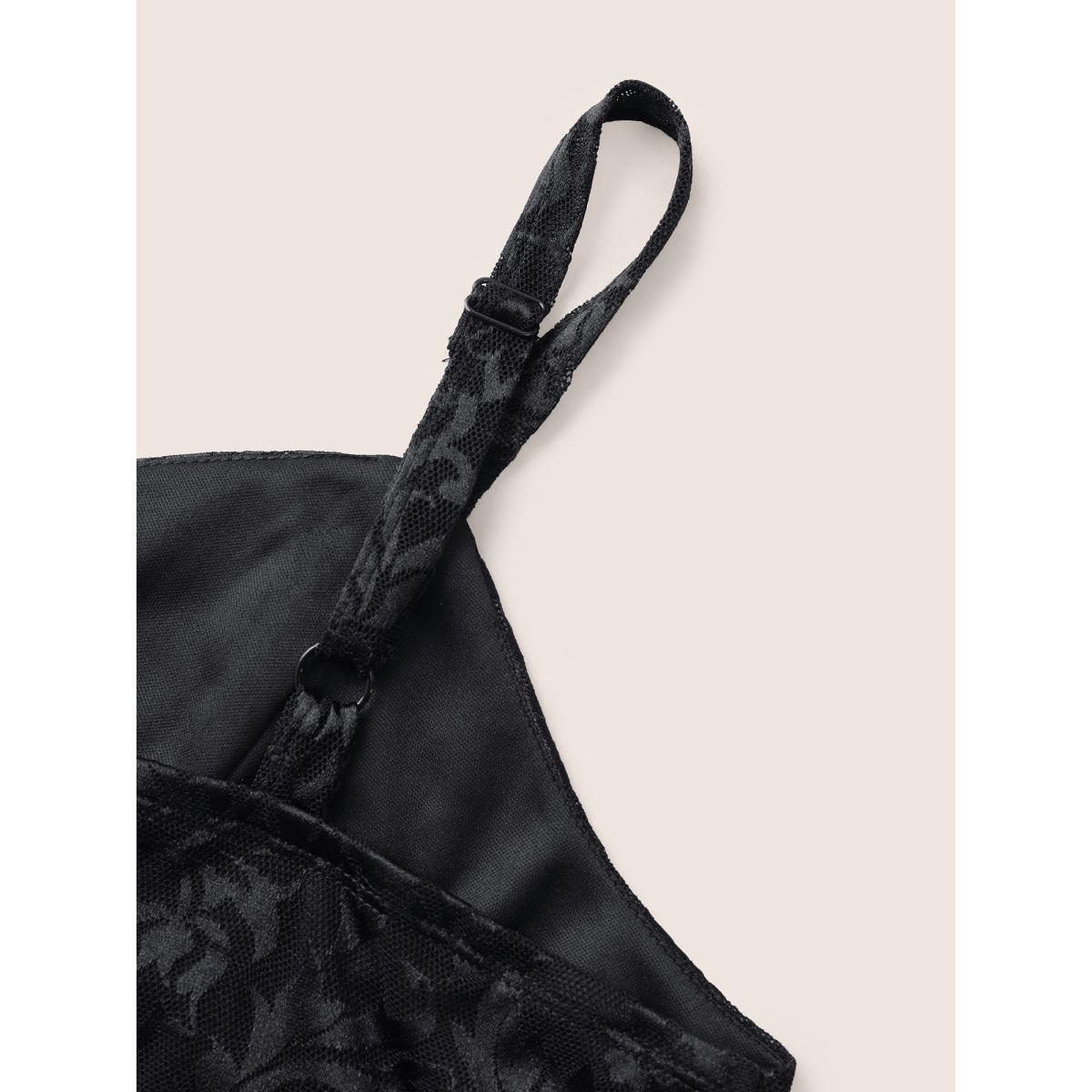 Plus Size Floral Lace Panel Mermaid Hem Cami Dress Black Women Cocktail See through Scoop Neck Sleeveless Curvy Midi Dress BloomChic 22-24/3X Product Image