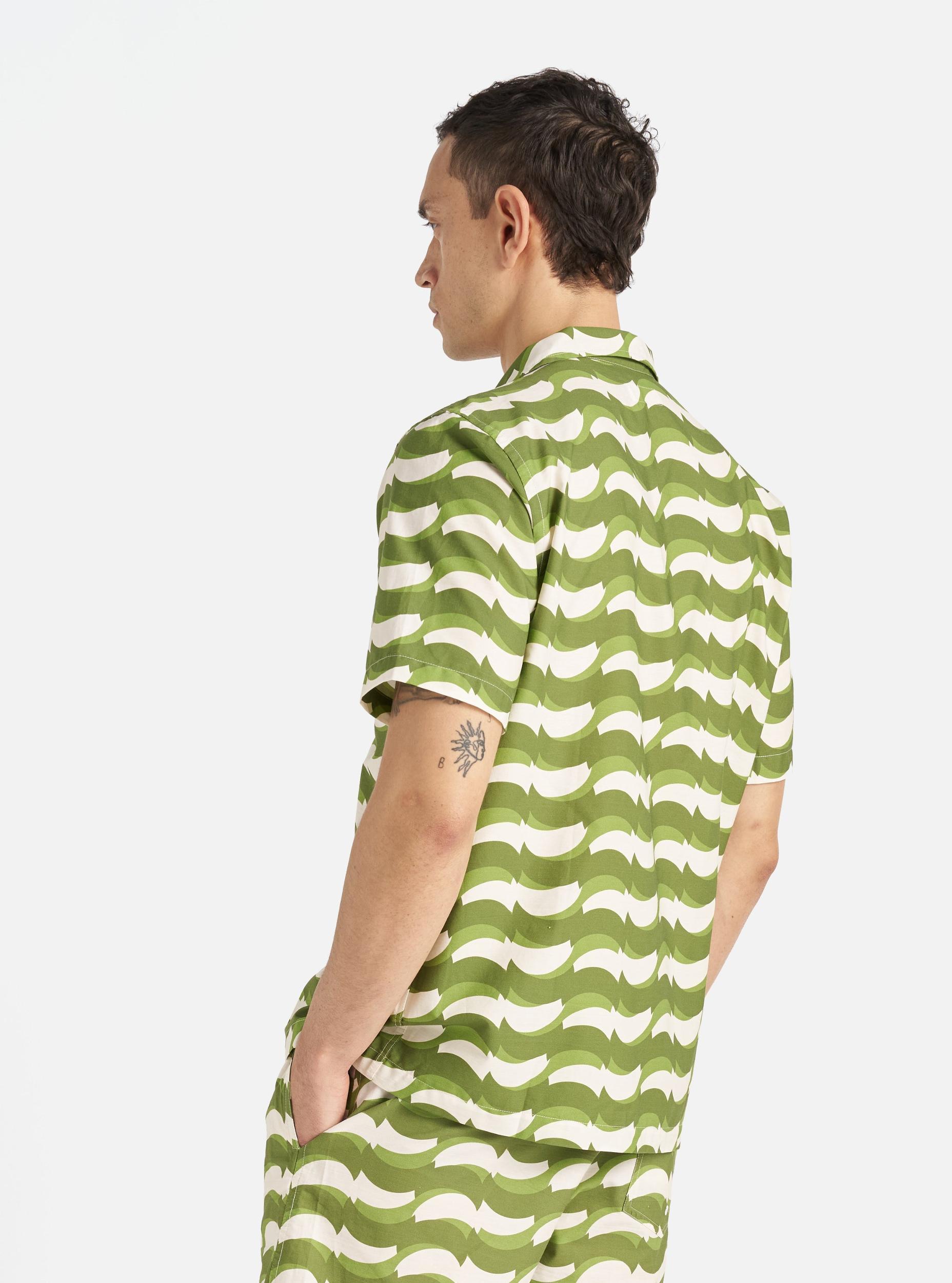 Green Geo Wave Print Cotton Road Shirt Product Image