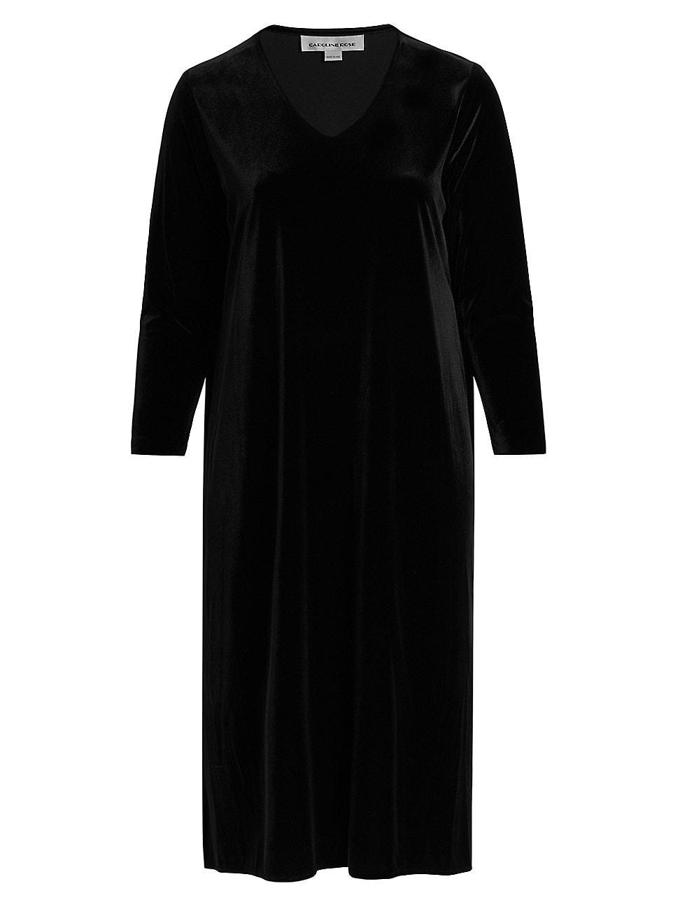 Caroline Rose Plus Size Stretch Velvet V-Neck Long Sleeve Caftan Maxi Dress Product Image