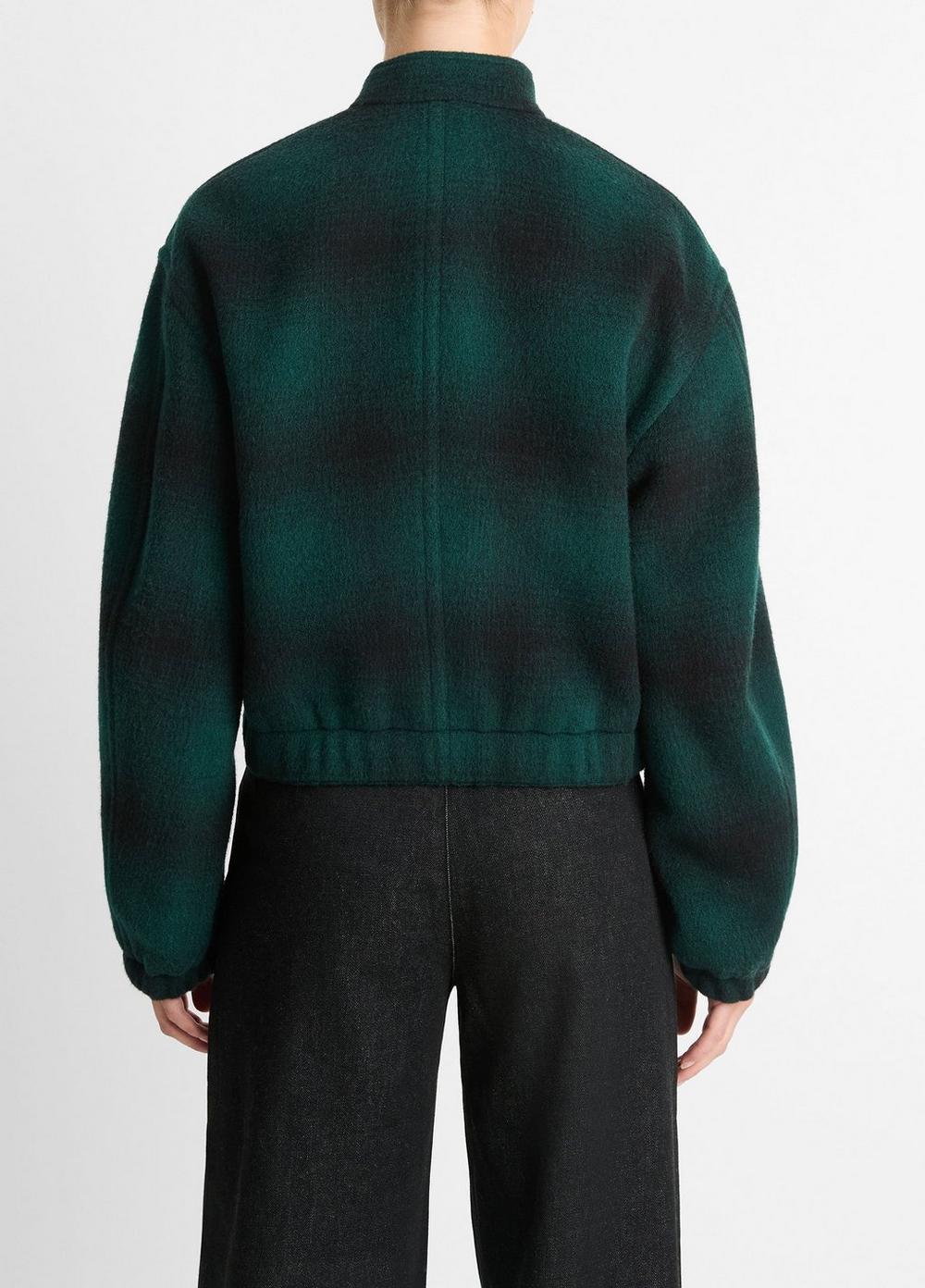 Womens Shadow Plaid Italian Wool-Blend Bomber Jacket, Juniper, Size M Vince Product Image