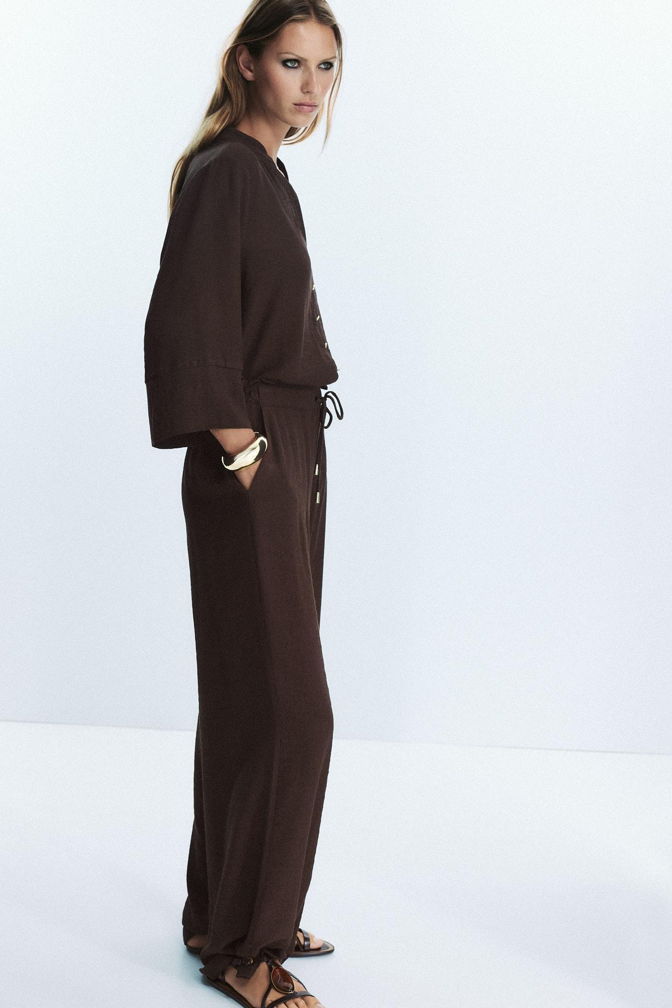 COTTON GAUZE WIDE LEG PANTS Product Image