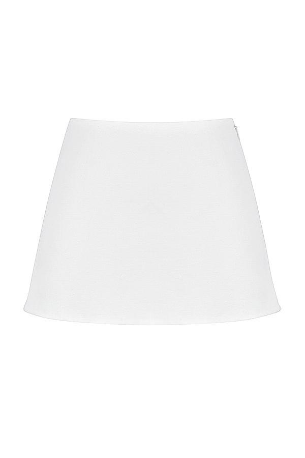 Mallie White Linen A-Line Mini Skirt Product Image