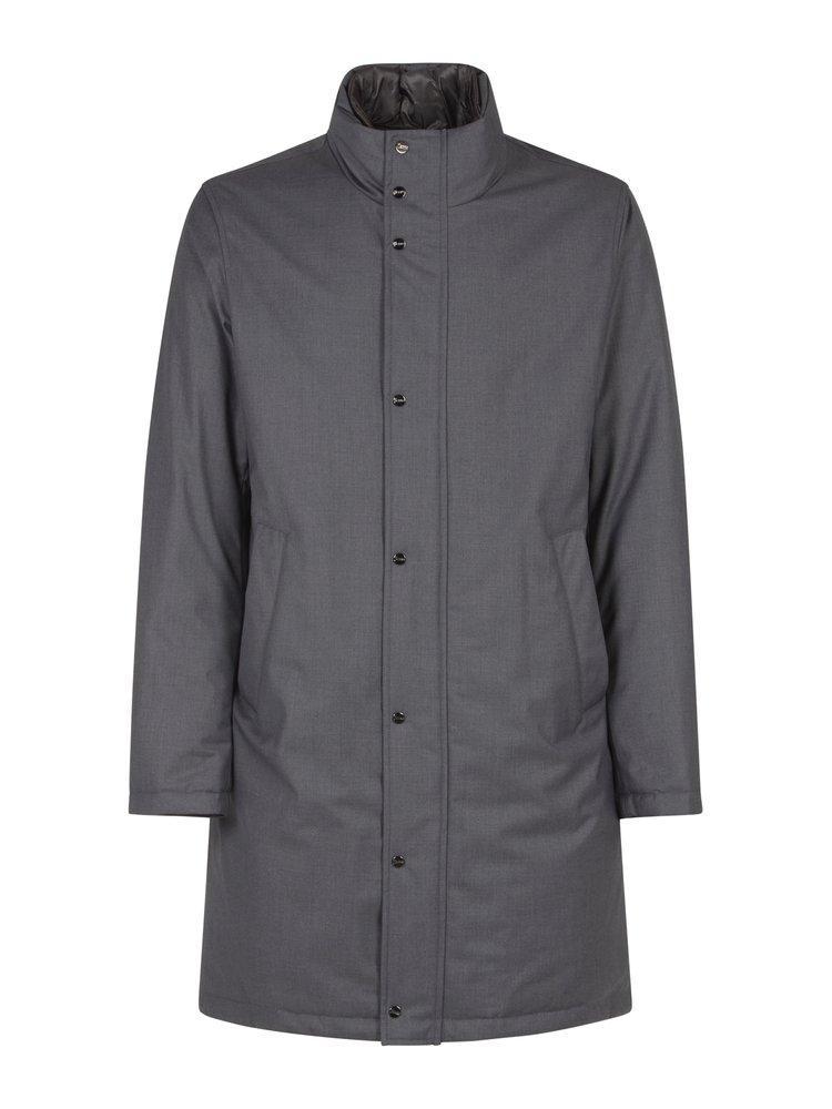 HERNO Buttoned High Neck Coat In Grey Product Image