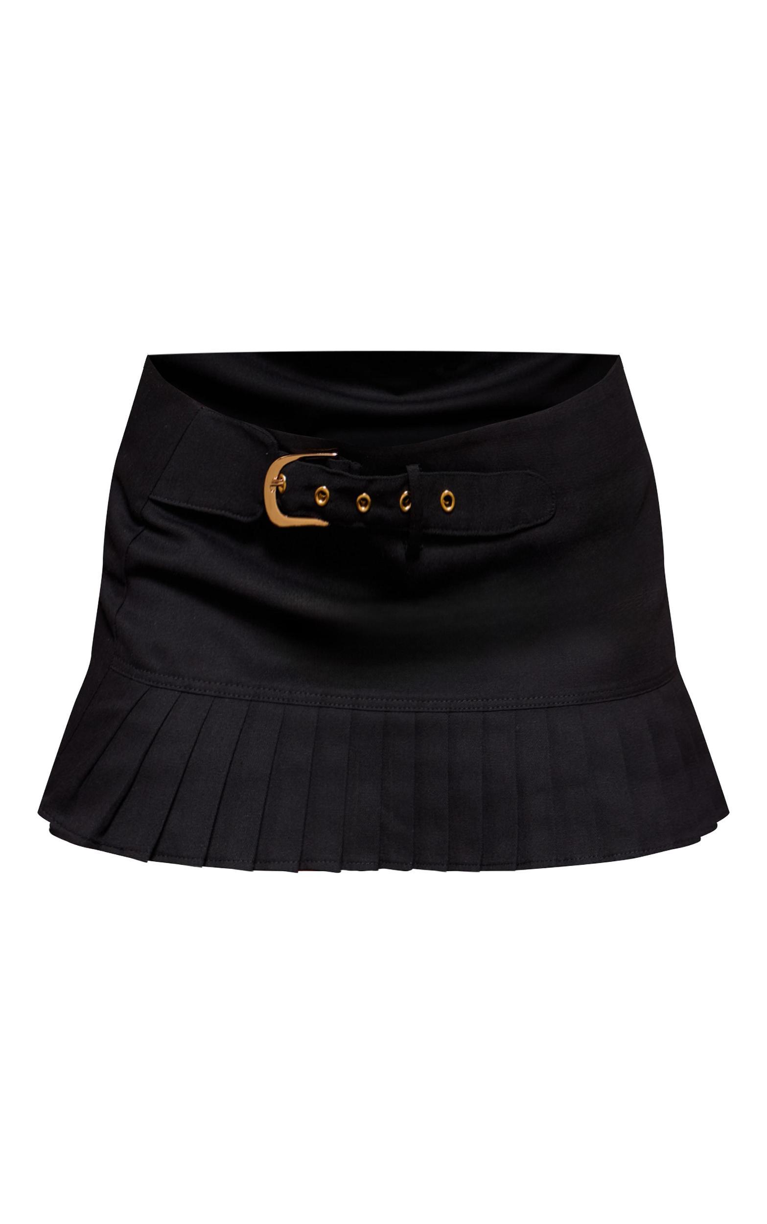 Black Twill Asymmetric Low Rise Micro Mini Skirt Product Image