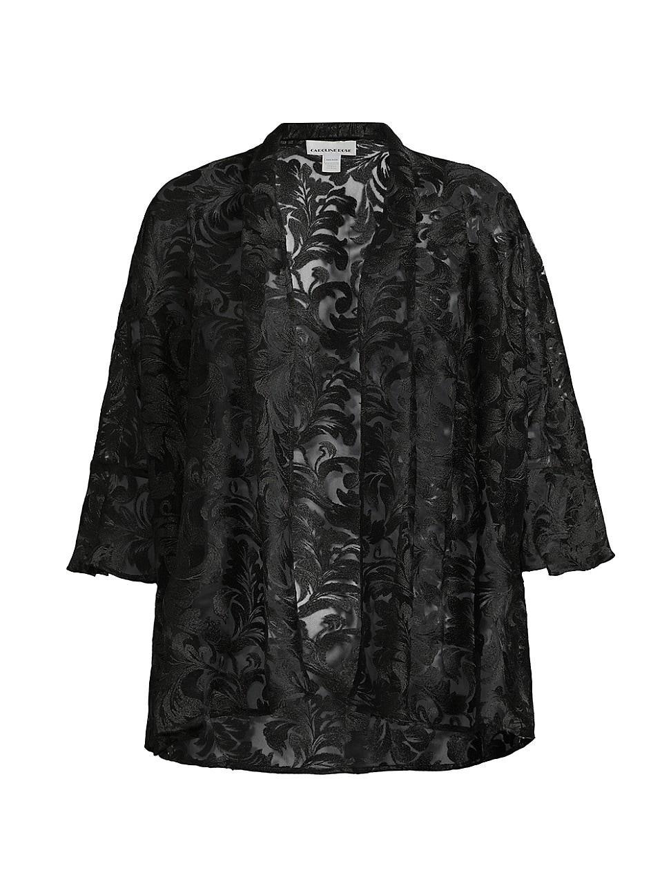 Caroline Rose Plus Size Bella Soiree Embroidered Mesh Lace 34 Bell Sleeve Cardigan Product Image