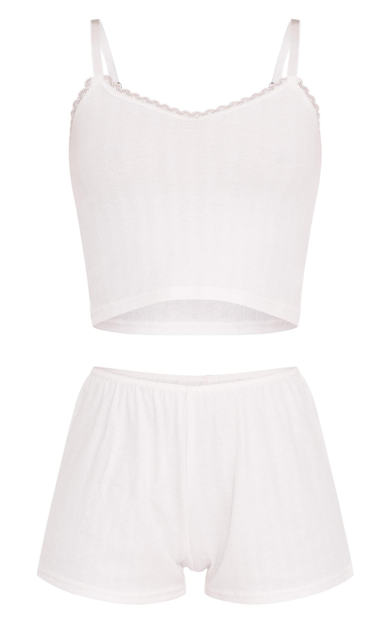 White Pointelle Cami And Short Set Product Image