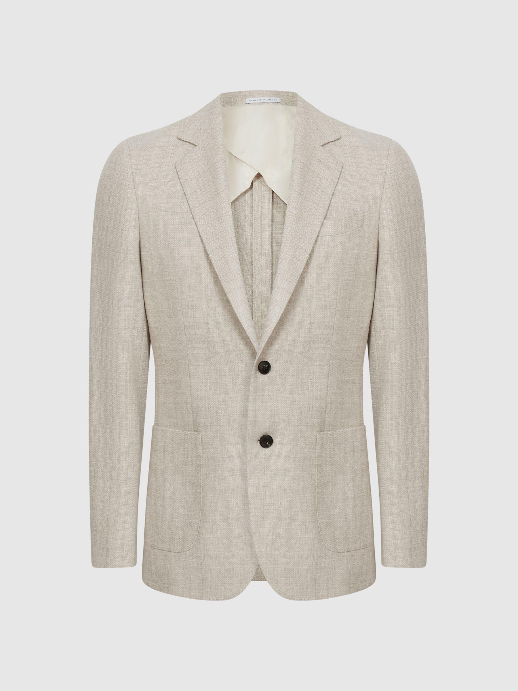 Slim Fit Textured Wool Blend Blazer in Oatmeal Product Image