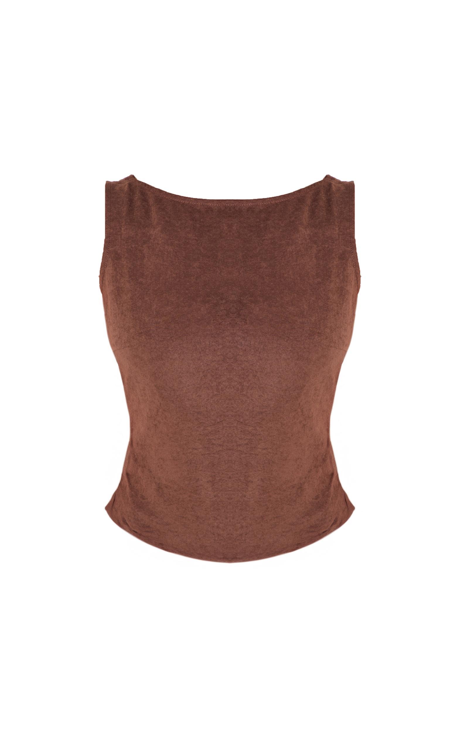 Chocolate Faux Suede Boatneck Top Product Image