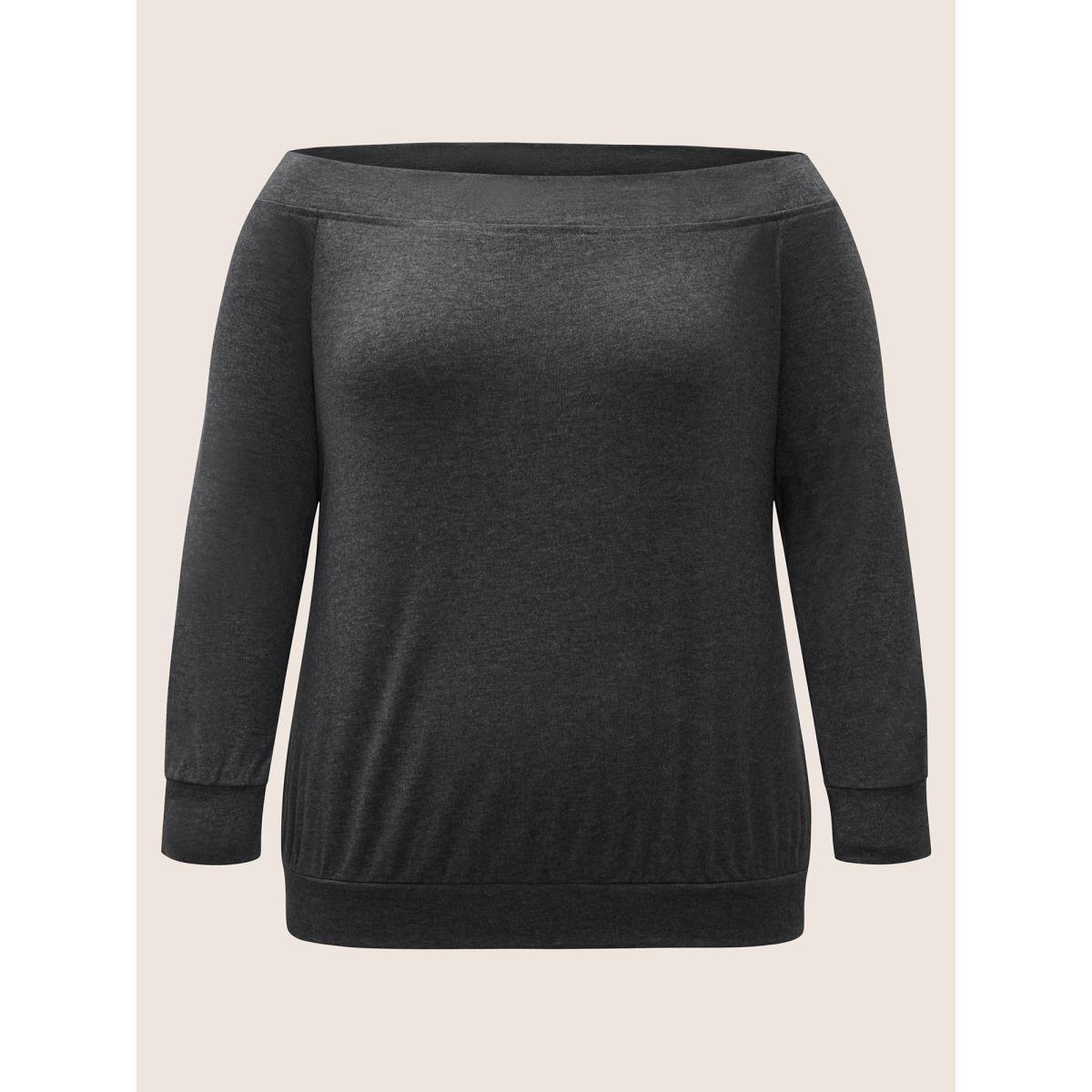 Plus Size Solid Heather Off Shoulder T-shirt DimGray Women Elegant Non Plain One-shoulder neck Everyday T-shirts BloomChic 22-24/3X Product Image