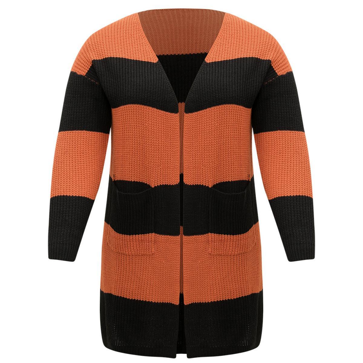 Plus Size Halloween Colorblock Patched Pocket Tunic Cardigan Chocolate Women Casual Loose Long Sleeve Festival-Halloween Cardigans BloomChic 14-16/1X Product Image
