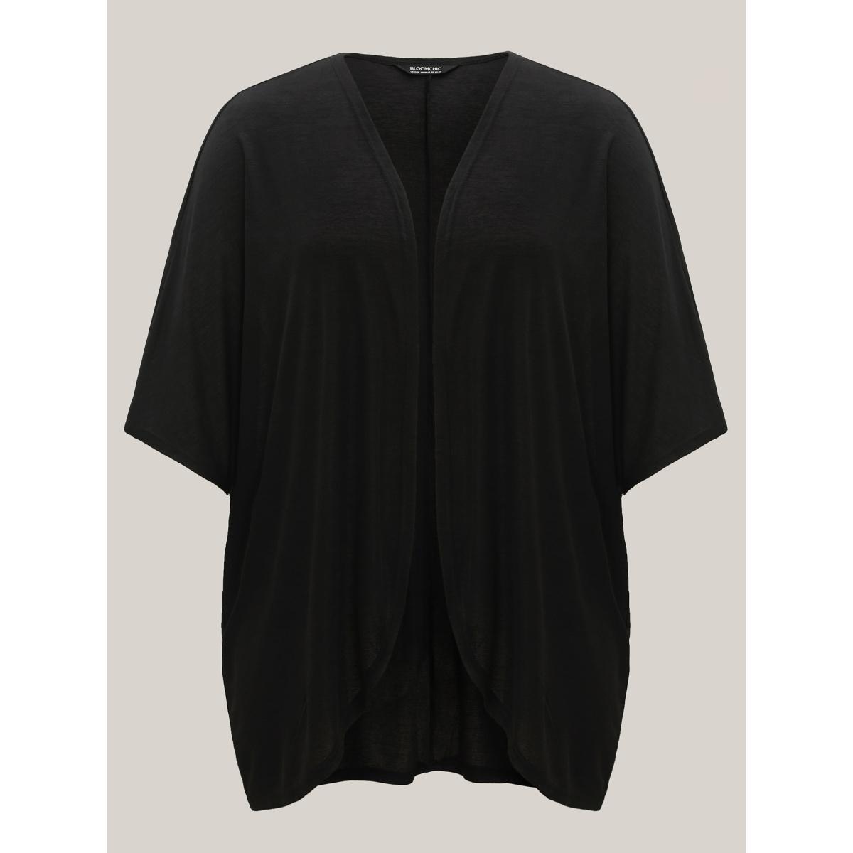Plus Size Sheer Textured Open Front Kimono Women Black See through Loose Everyday-Elegant Kimonos BloomChic 14-16/1X Product Image