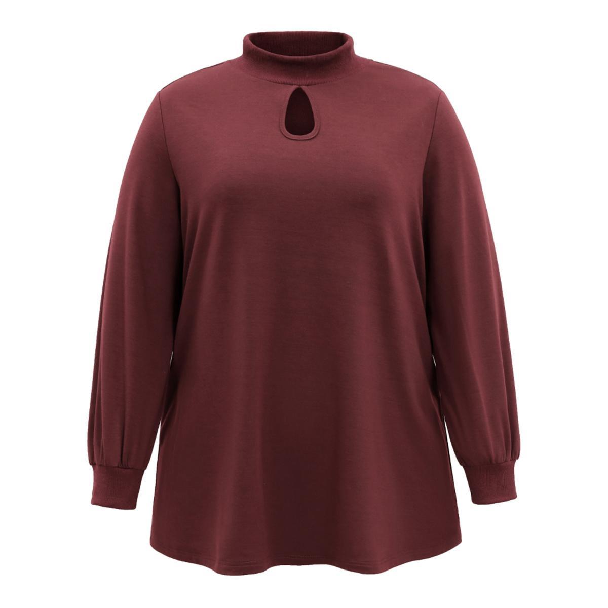 Plus Size Rib Knit Pocket Cut Out Front Sweatshirt Women Raspberry Casual Rib Knit Keyhole Cut-Out Dailywear Sweatshirts BloomChic 18-20/2X Product Image