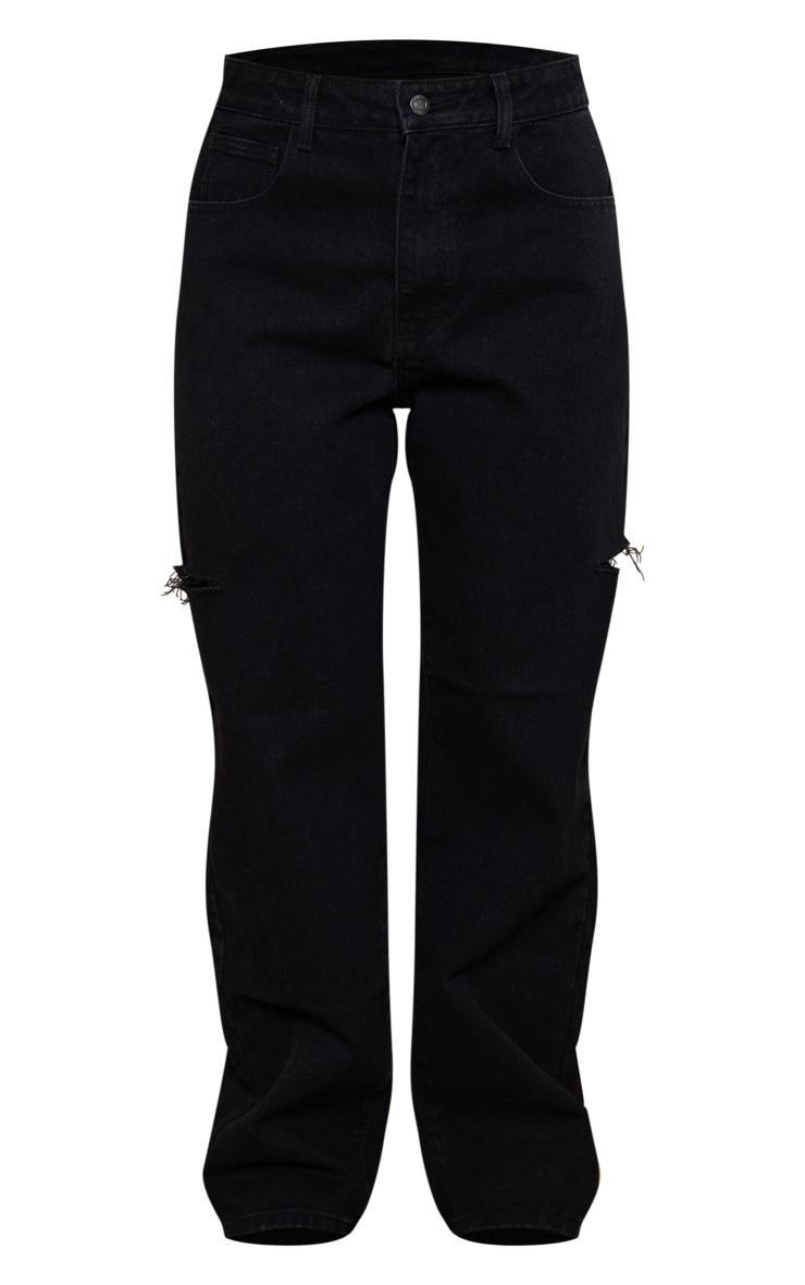 Washed Black Thigh Split Baggy Boyfriend Jeans Product Image