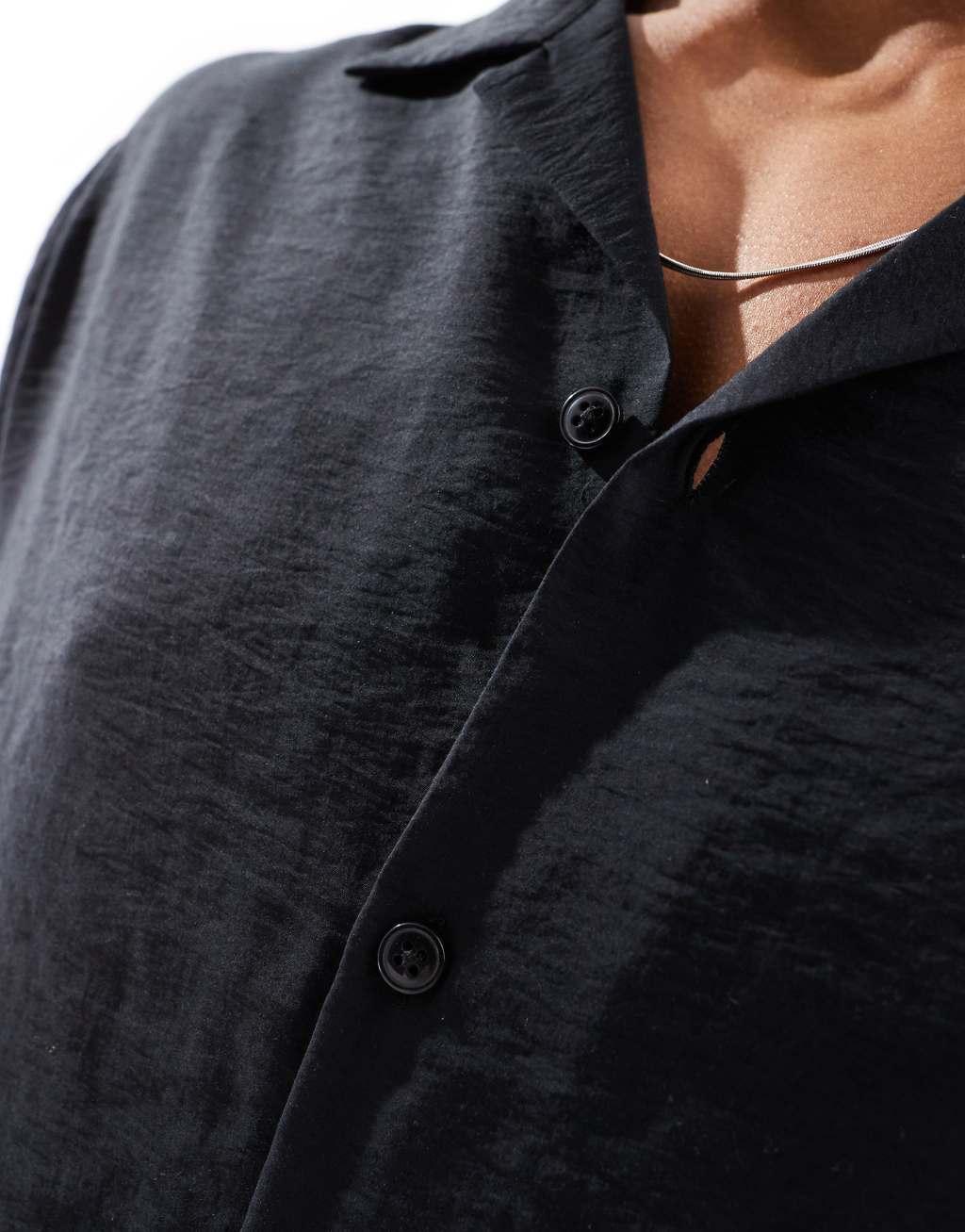 ASOS DESIGN short sleeve relaxed camp collar shirt in black Product Image
