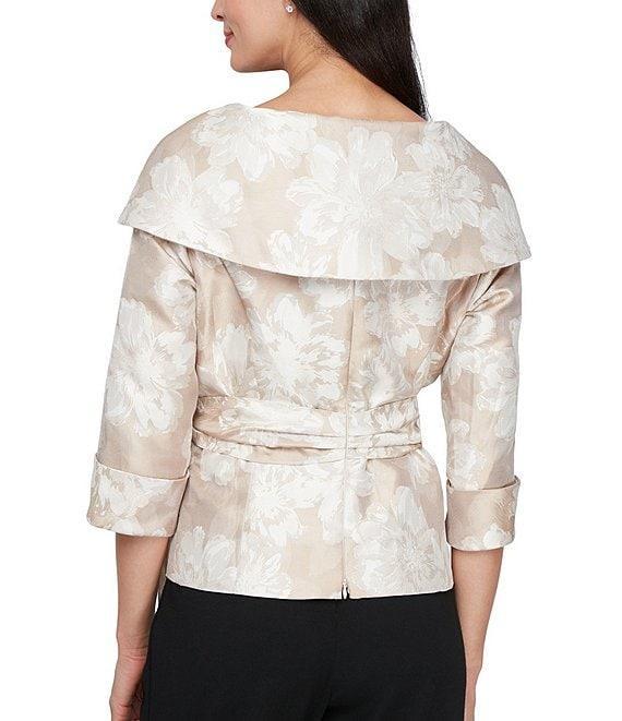 Alex Evenings Floral Print Portrait Collar Jacquard Blouse Product Image