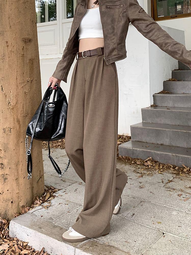 High Waist Plain Wide Leg Suit Pants Product Image
