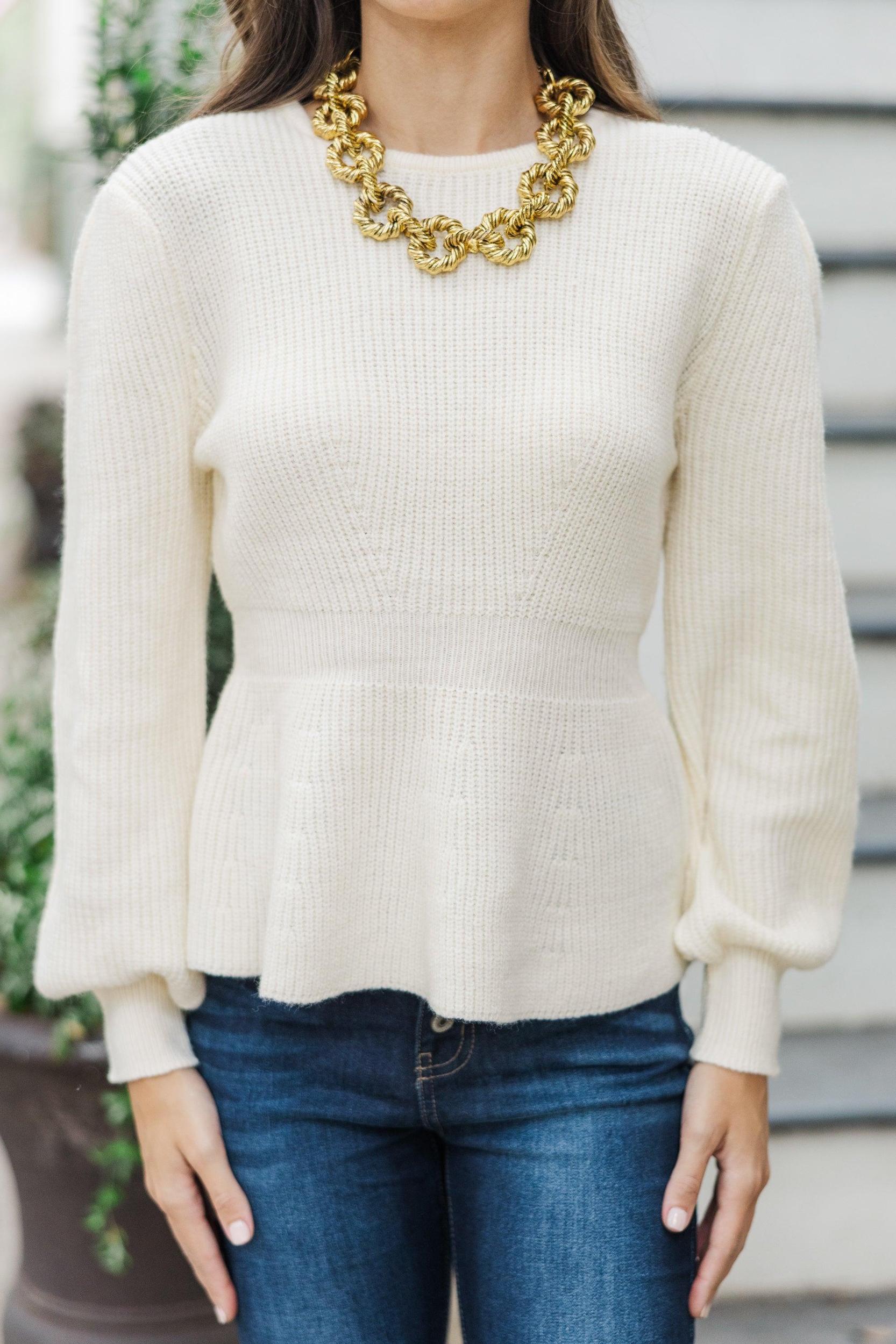 Final Notice Cream Peplum Sweater Female Product Image