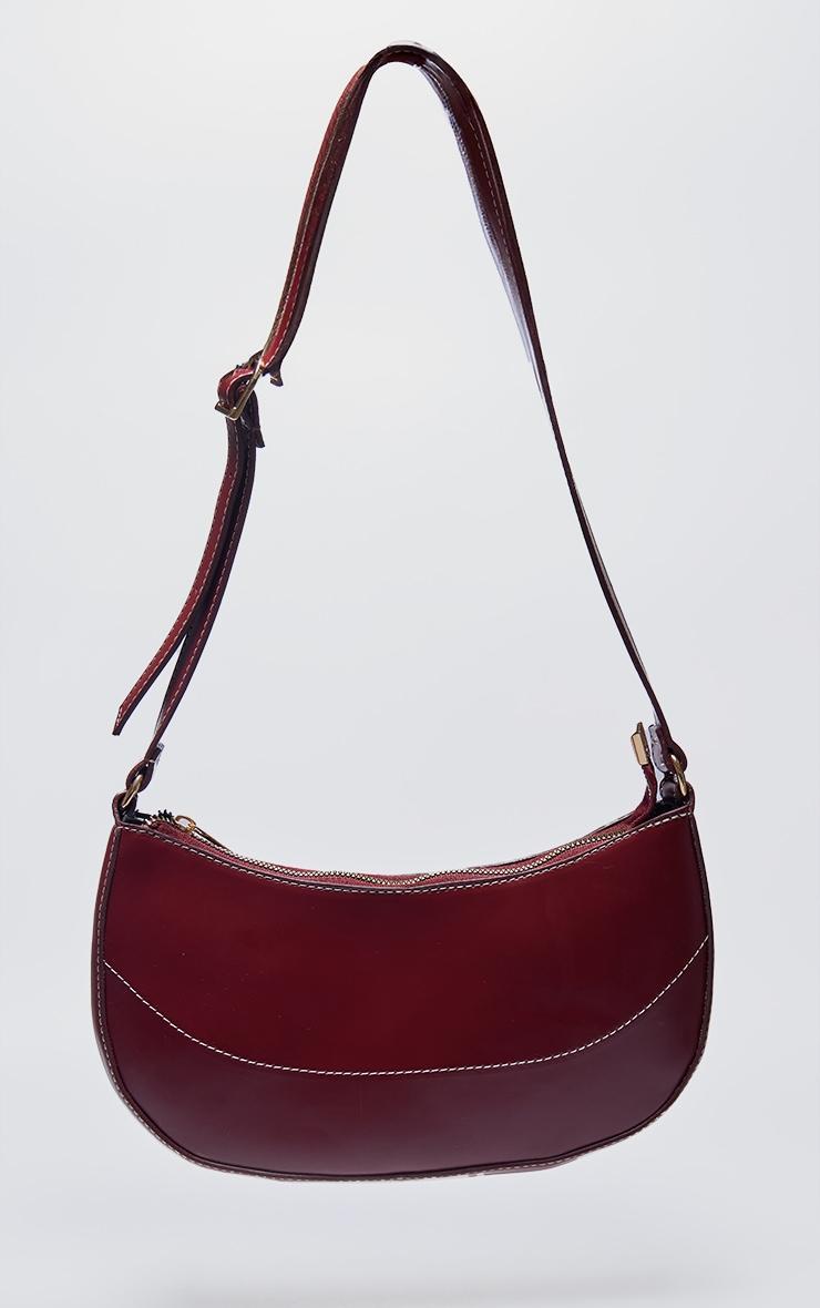 Burgundy PU Contrast Stitch Shoulder Bag Product Image