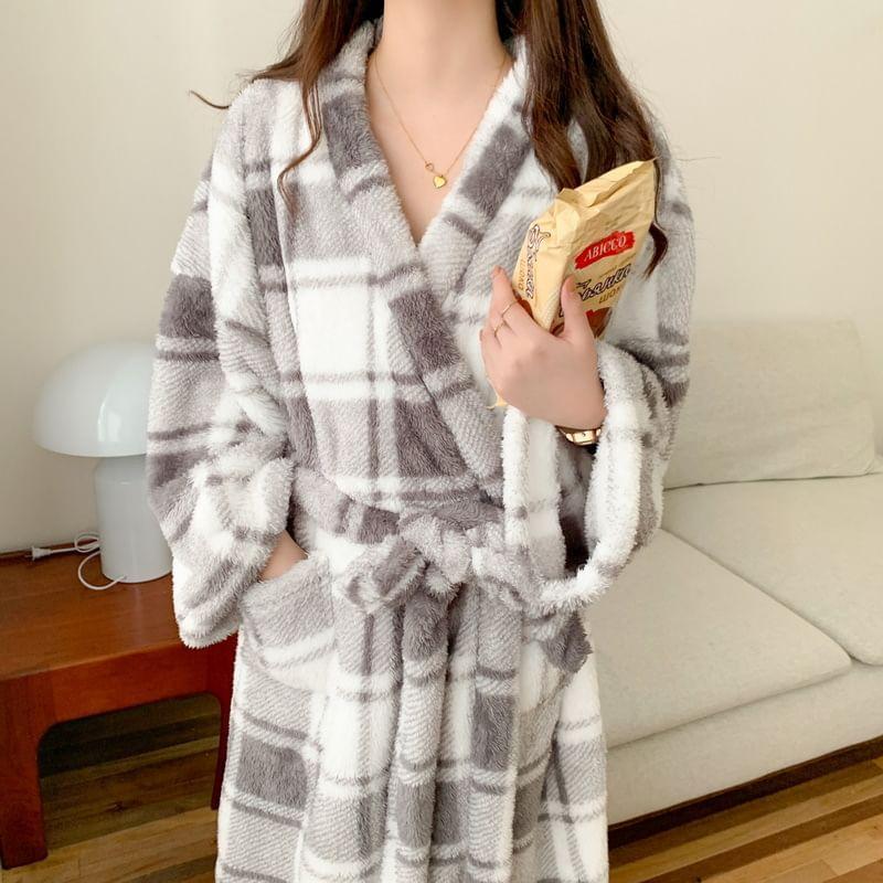 Couple Matching Plaid Pajama Robe Product Image