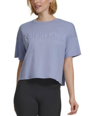 Calvin Klein Performance Womens Cotton Raised Logo Cropped T-Shirt Product Image