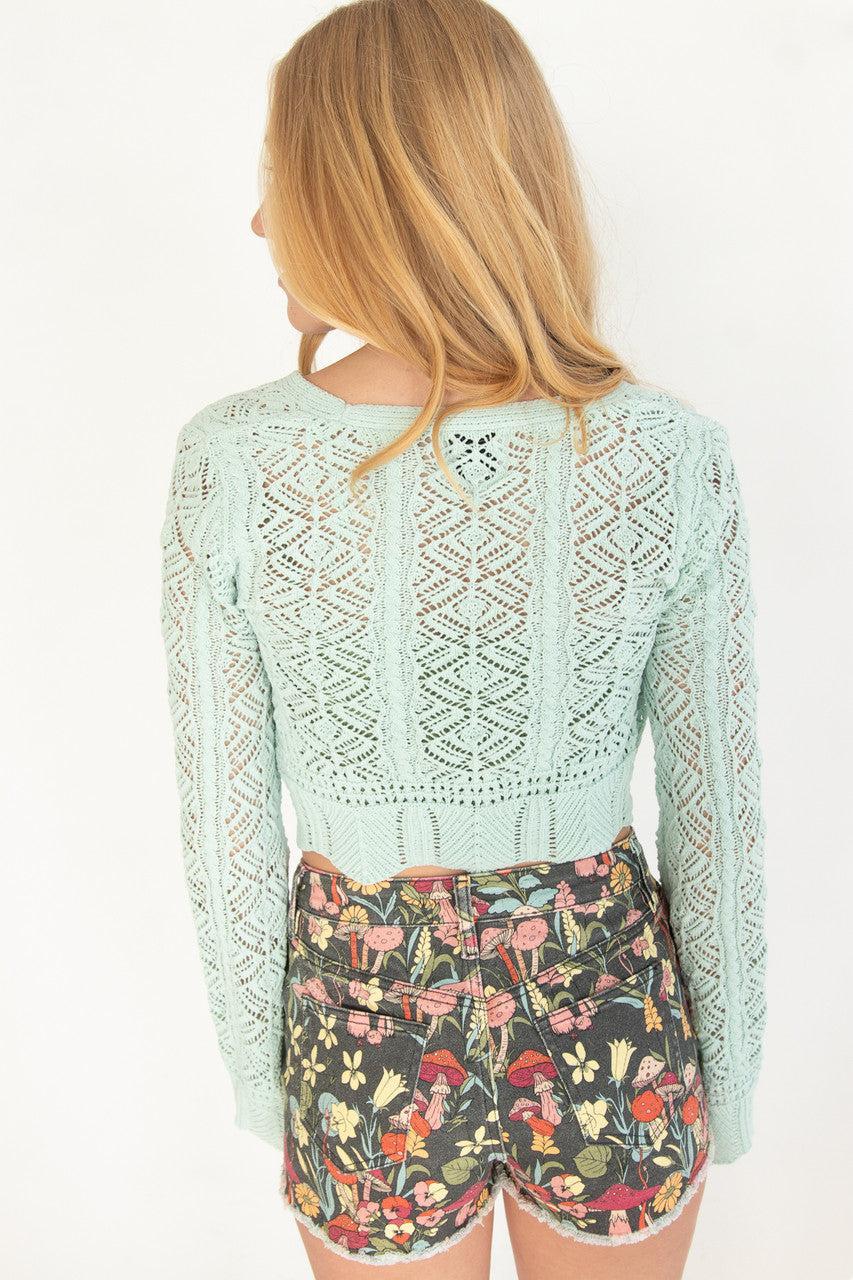 Chenille Pointelle Tie Front Cardigan Product Image