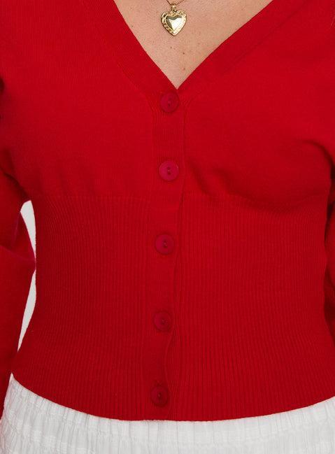 Wistfully Knit Cardigan Red Product Image