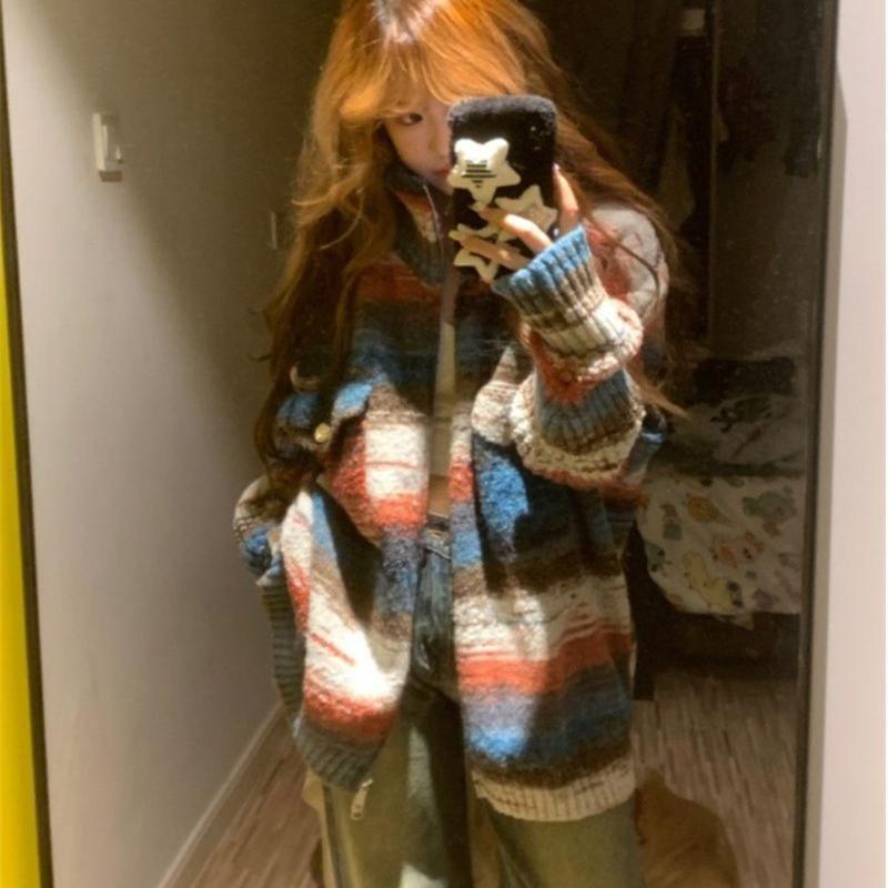 Stand Collar Melange Zip Cardigan Product Image