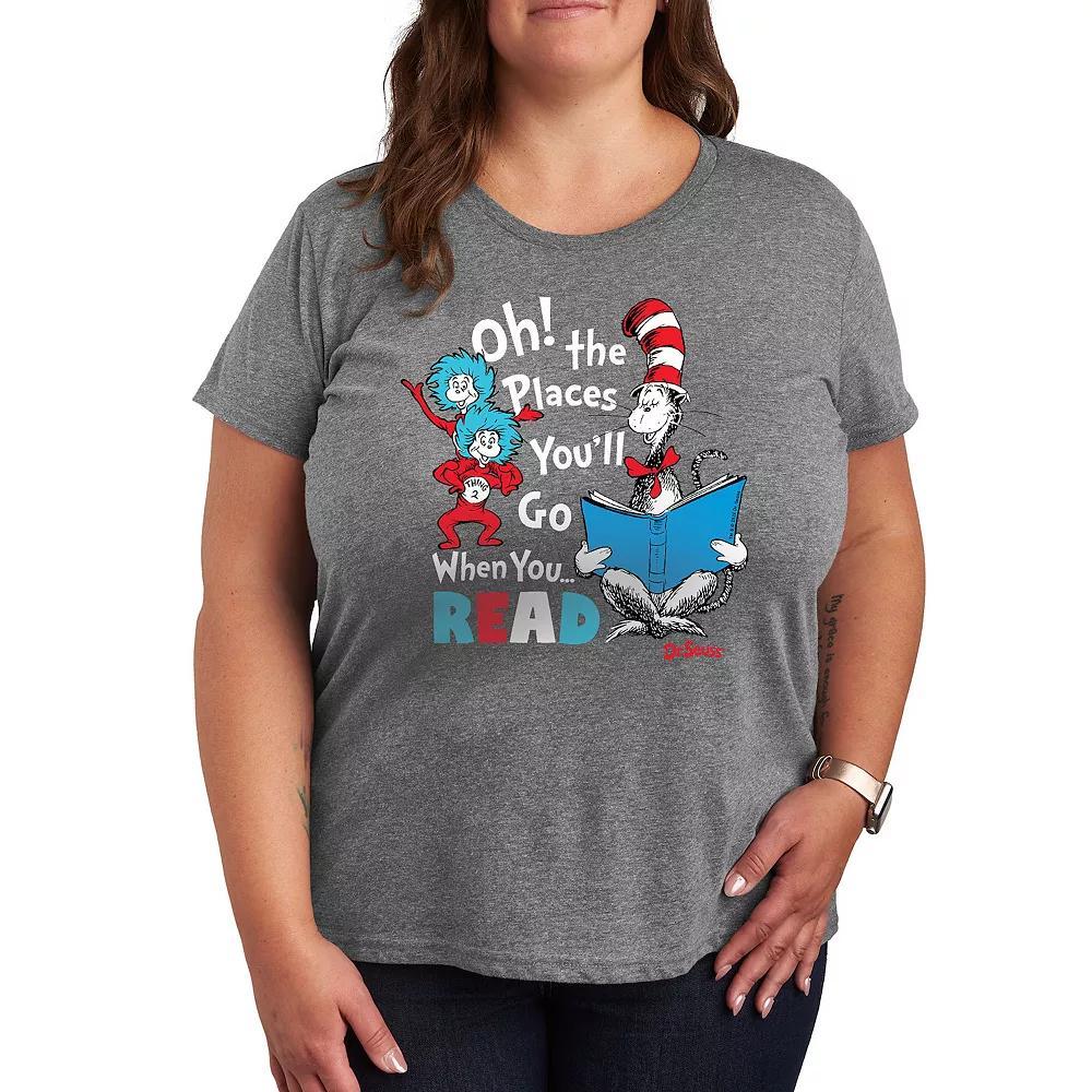 Plus Dr. Seuss When You Read Graphic Tee, Women's, Size: 4XL, Grey Royal Blue Product Image