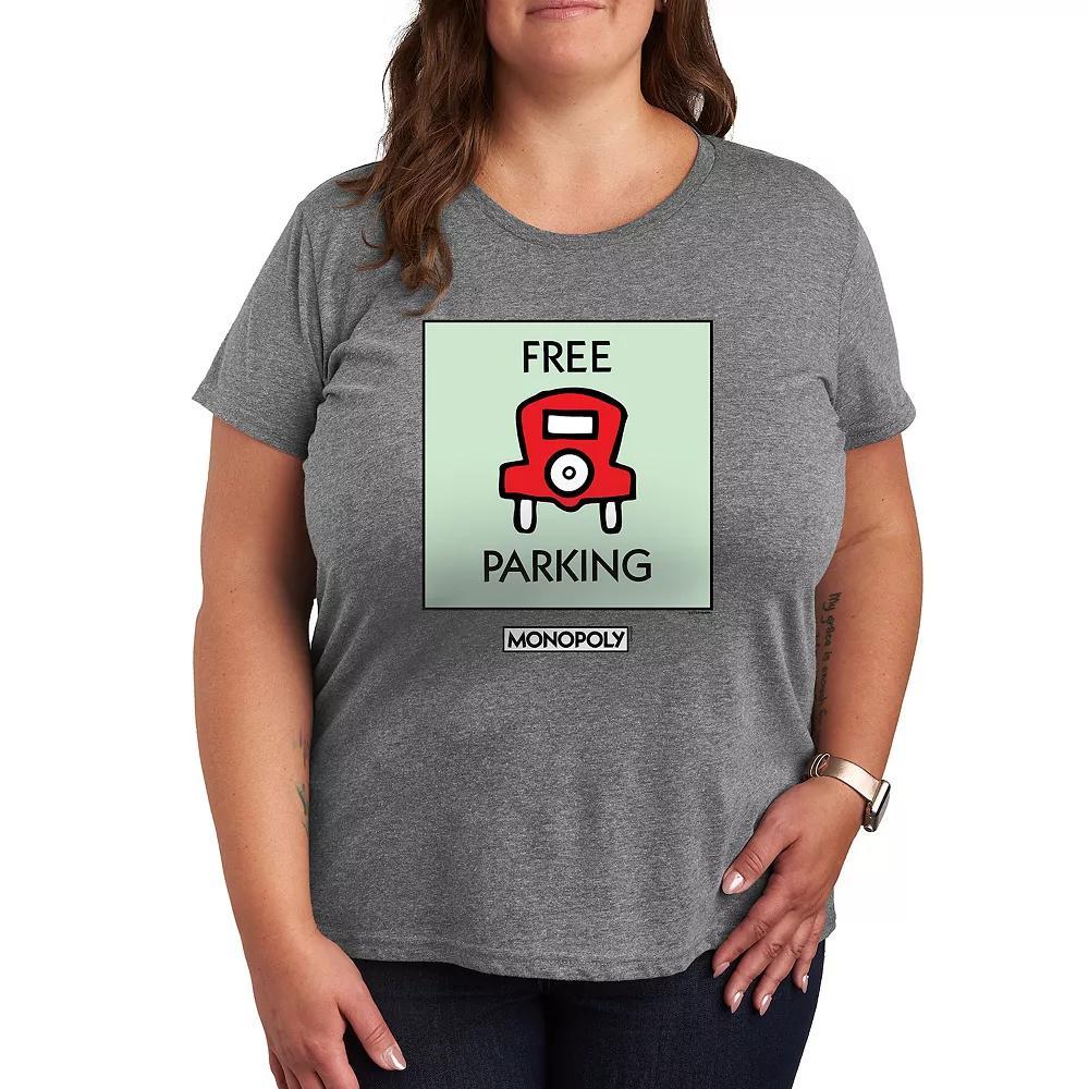 Plus Monopoly Free Parking Graphic Tee, Womens Grey Gray Product Image