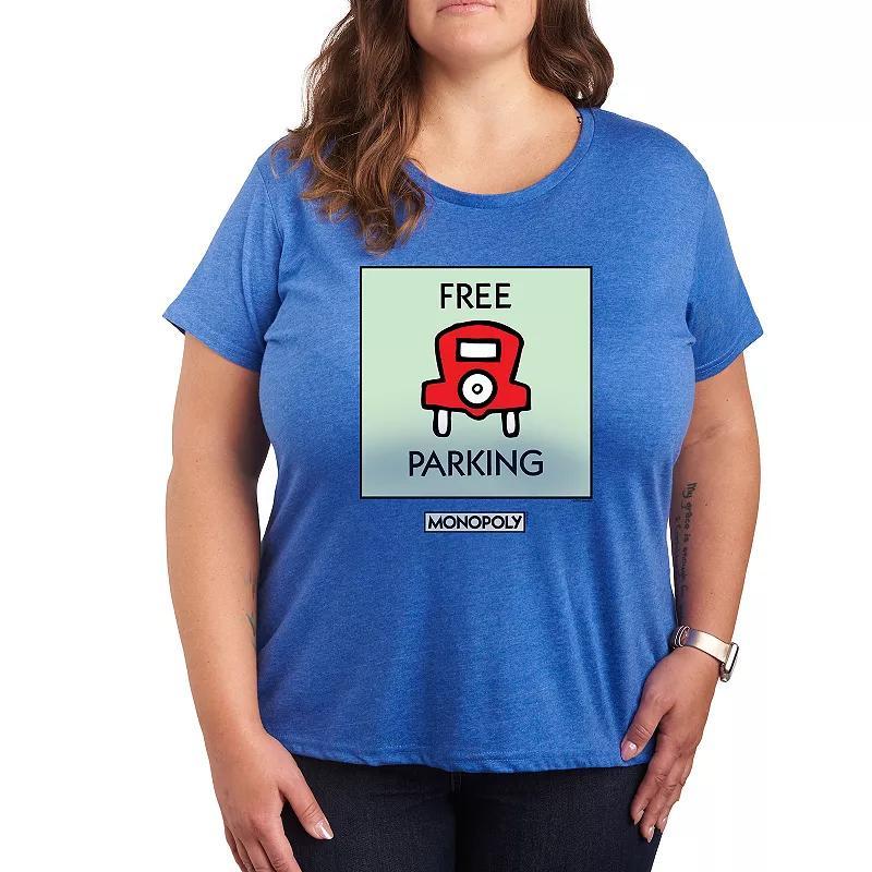 Plus Monopoly Free Parking Graphic Tee, Womens Grey Royal Blue Product Image