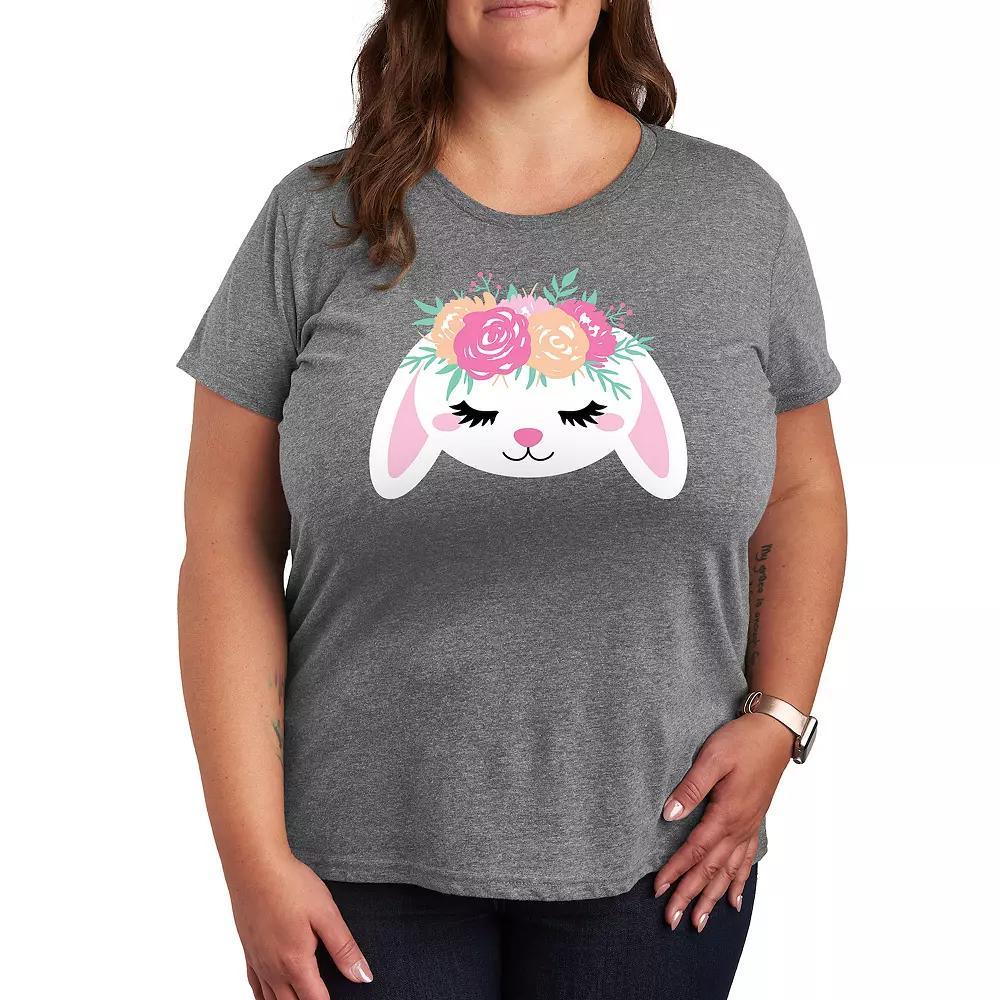 Plus Bunny Face With Flower Crown Graphic Tee, Womens Grey Royal Blue Product Image