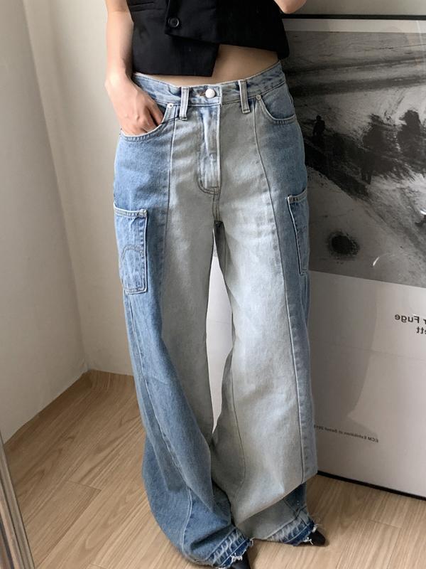 Denim Splice Side Pocket Low Rise Cargo Jeans Product Image