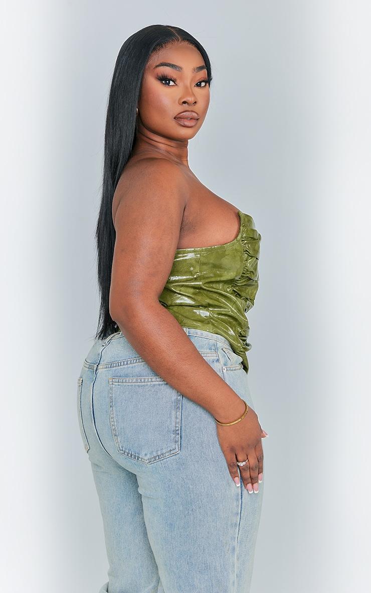 Plus Olive Washed Faux Leather Ruched Bandeau Corset Product Image