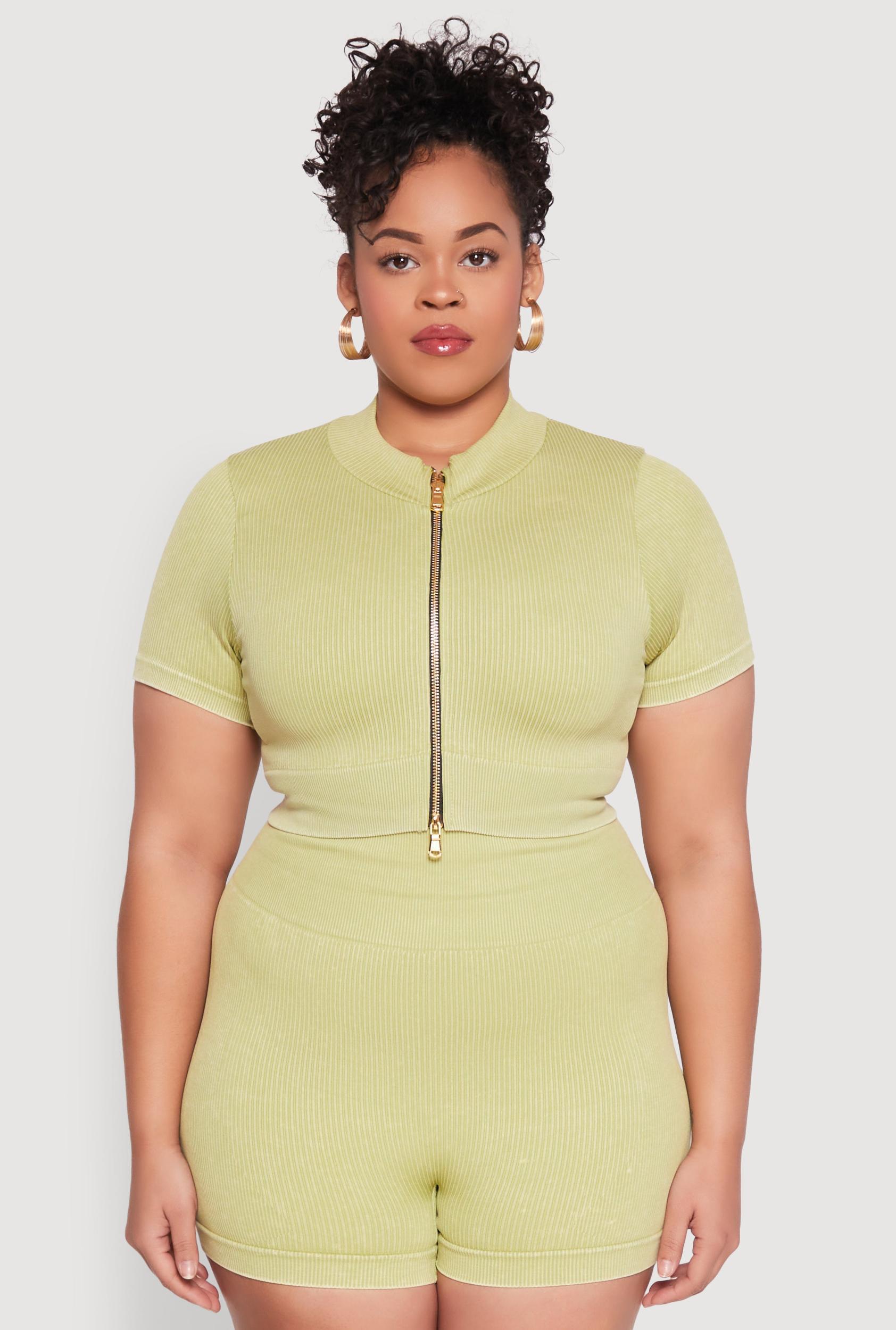 Womens Plus Size Daisy Mineral Wash Seamless Zip Front Top Product Image